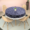 Round 60x60 Inches Durable & Wipeable 4 Seater Dining Table Cover for Living Room | Anti Slip Teapoy/Computer & Office Table Cloth/Sheet | Lining Leaf - White & Blue
