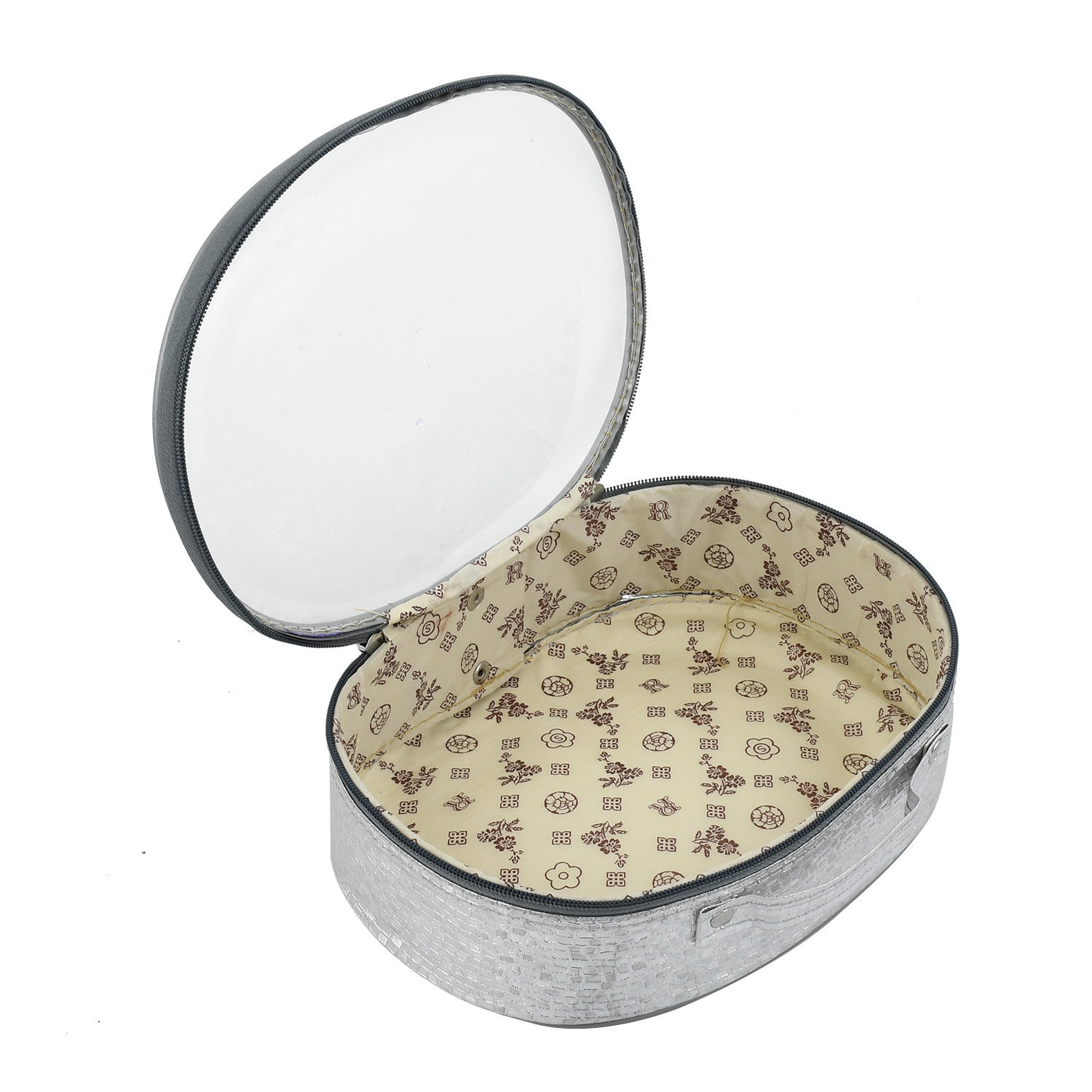 Kuber Industries Round Design Rexine 3 Pieces Make Up Jewellery Vanity Travelling Cosmetic Multipurpose Box (Silver), Collection -CTKTC38177