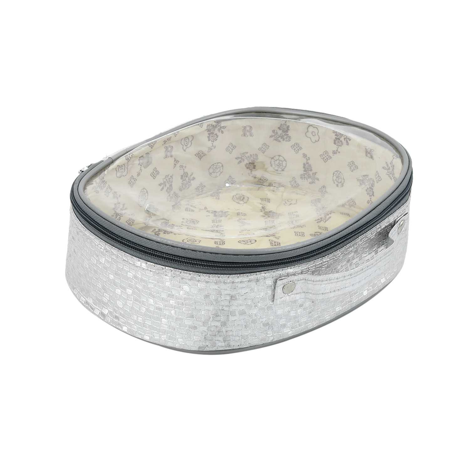 Kuber Industries Round Design Rexine 3 Pieces Make Up Jewellery Vanity Travelling Cosmetic Multipurpose Box (Silver), Collection -CTKTC38177
