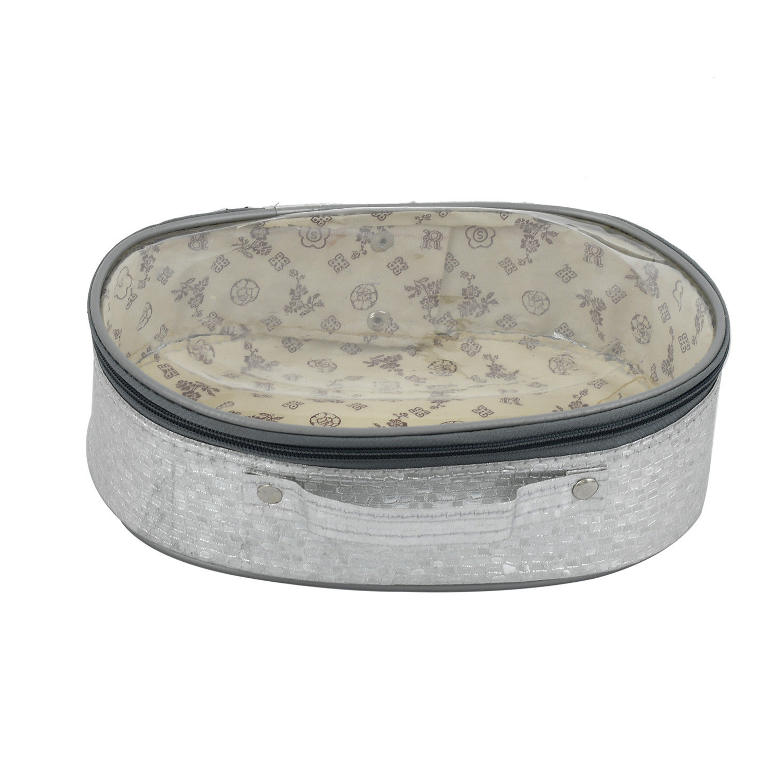 Kuber Industries Round Design Rexine 3 Pieces Make Up Jewellery Vanity Travelling Cosmetic Multipurpose Box (Silver), Collection -CTKTC38177