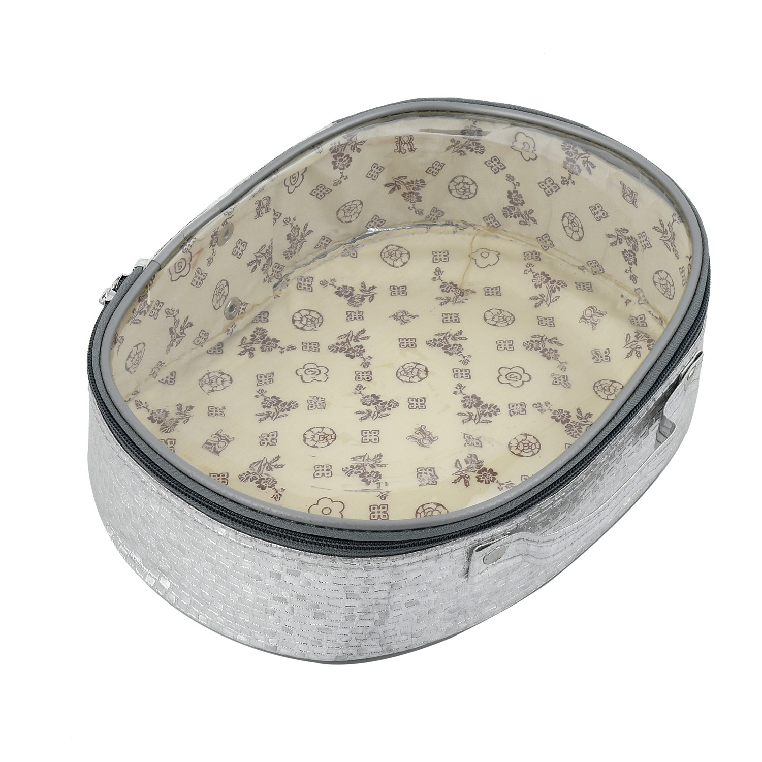 Kuber Industries Round Design Rexine 3 Pieces Make Up Jewellery Vanity Travelling Cosmetic Multipurpose Box (Silver), Collection -CTKTC38177