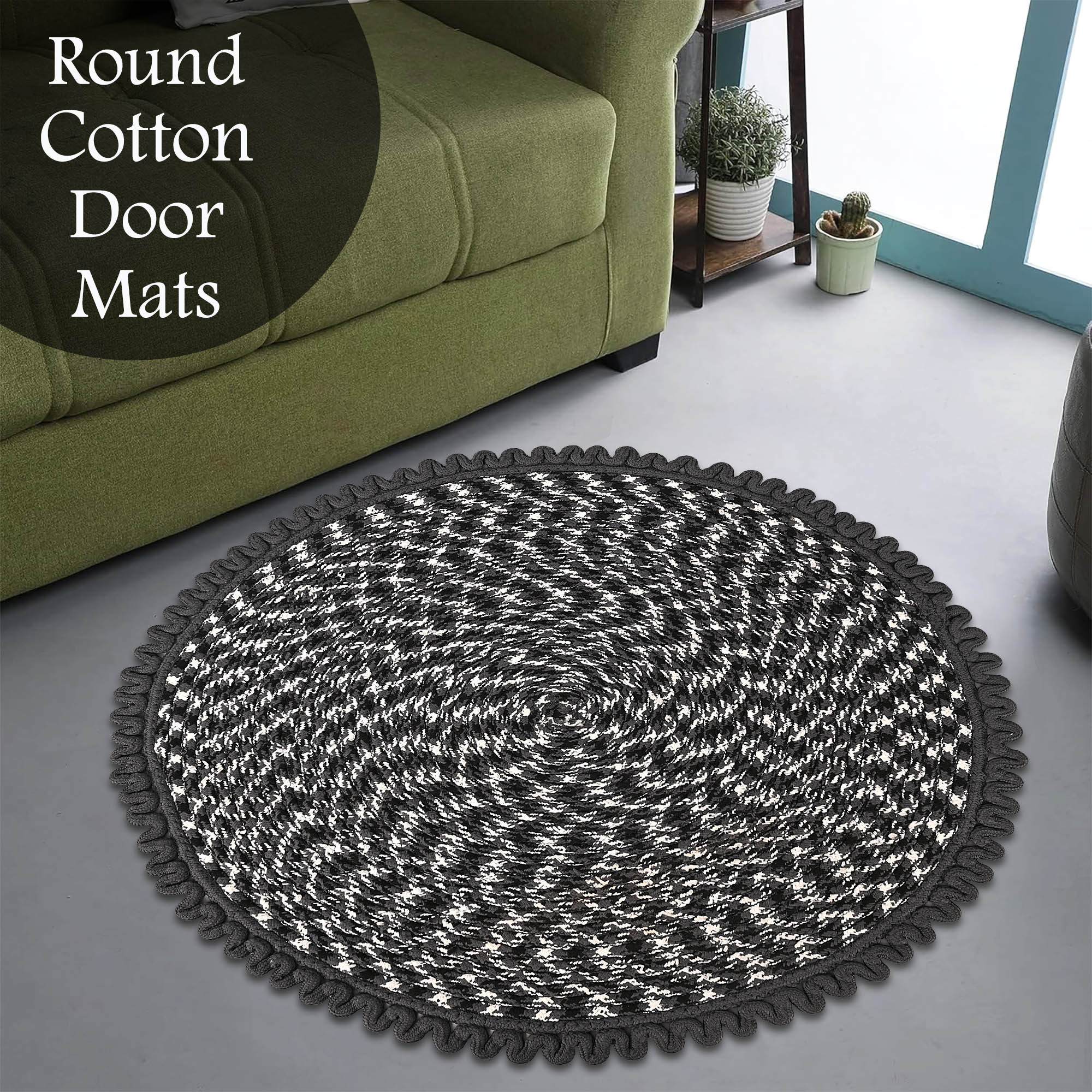 Kuber Industries Round Durable Door  Bathroom Mat for Indoor  Outdoor Use  30x30 Washable Kitchen Mat for Floor  Bedside Rug  Balcony Paidan  Spiral Design - Grey  White