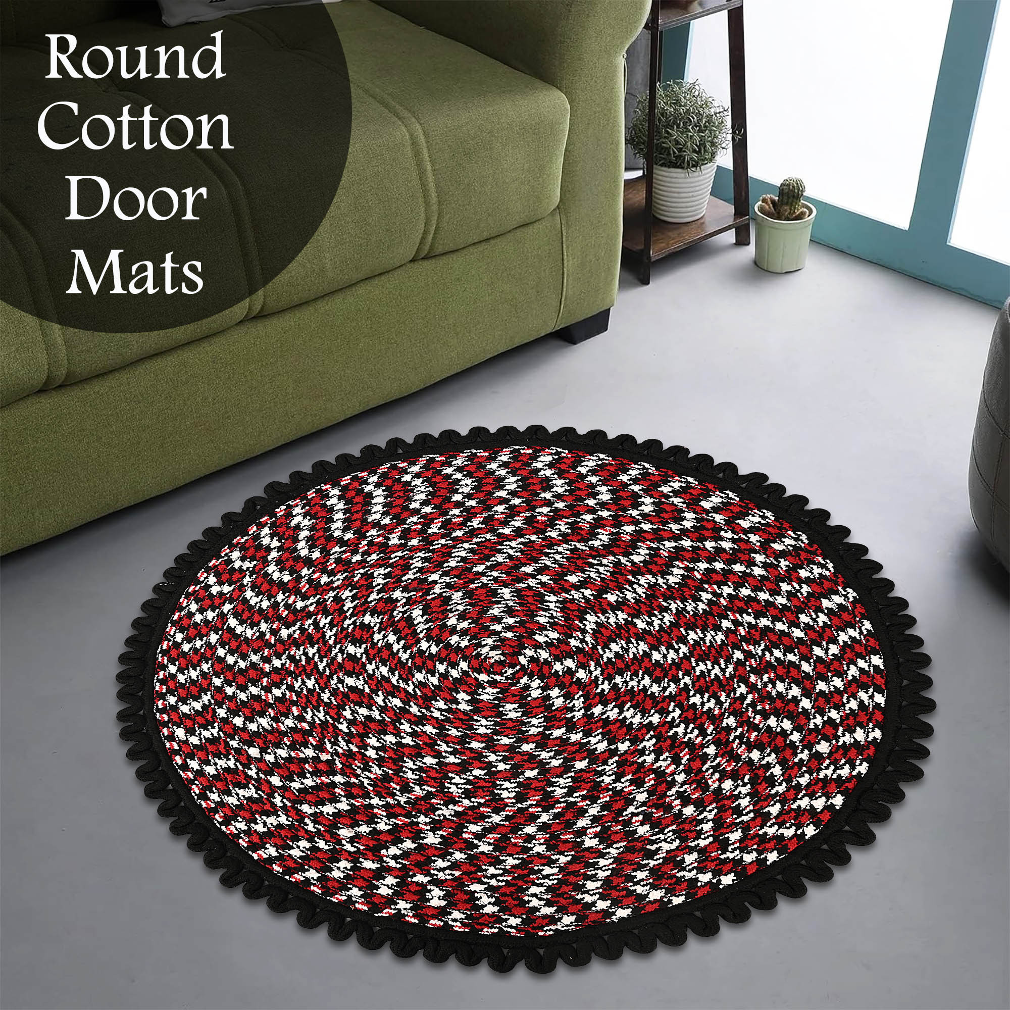 Kuber Industries Round Durable Door  Bathroom Mat for Indoor  Outdoor Use  30x30 Washable Kitchen Mat for Floor  Bedside Rug  Balcony Paidan  Spiral Design - Black  Red