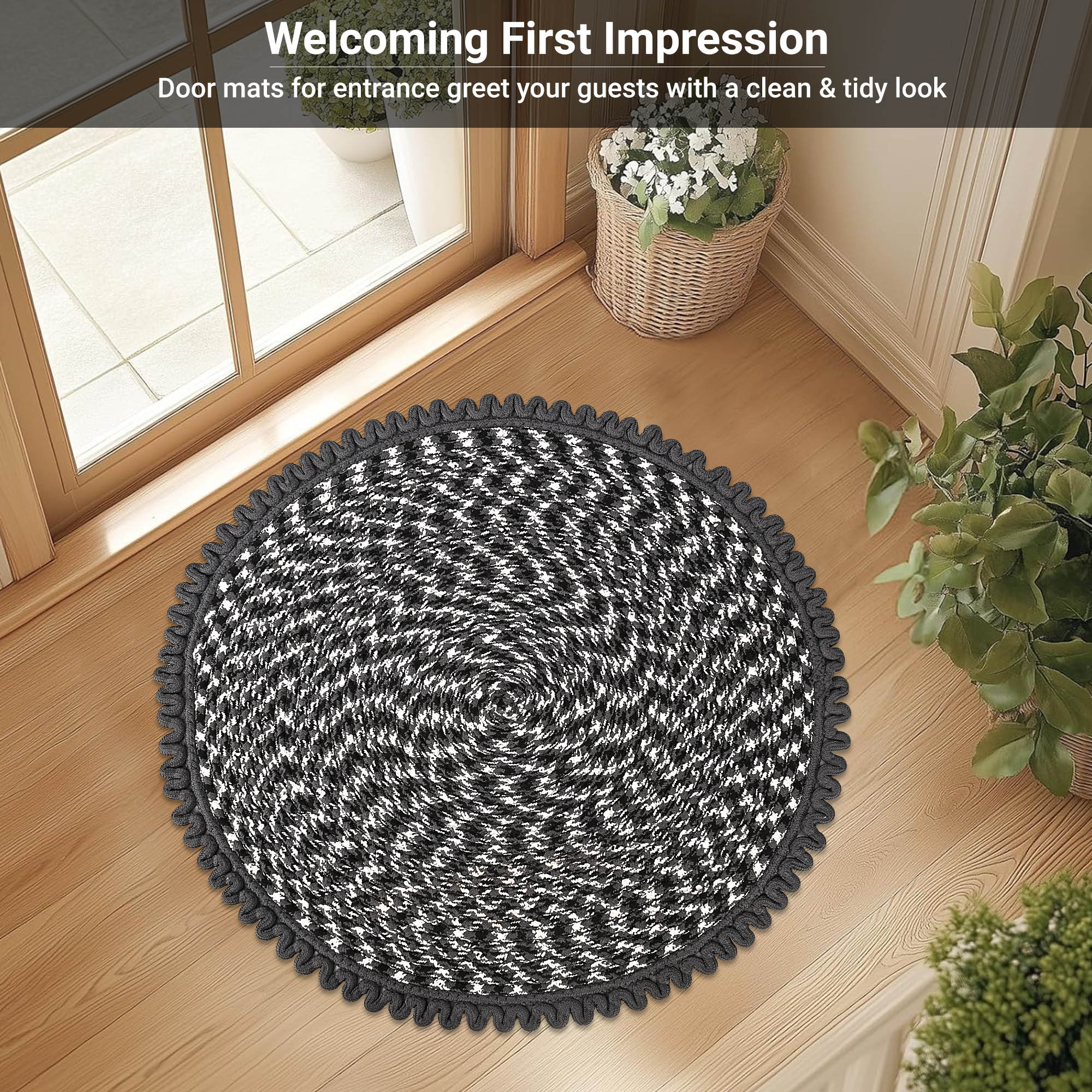 Kuber Industries Round Durable Door  Bathroom Mat for Indoor  Outdoor Use  30x30 Washable Kitchen Mat for Floor  Bedside Rug  Balcony Paidan  Spiral Design - Grey  White