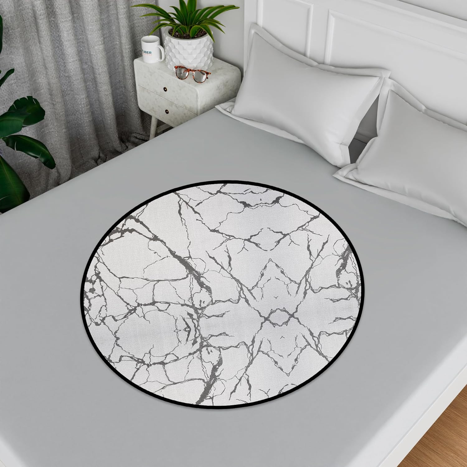 Kuber Industries Round Food Mat  36x36 Inch  Waterproof Food Mat  Food Mat for Picnic  Kids Bed Server Food Mat  Lightweight  Portable Food Mat  Marble Design  Light Grey