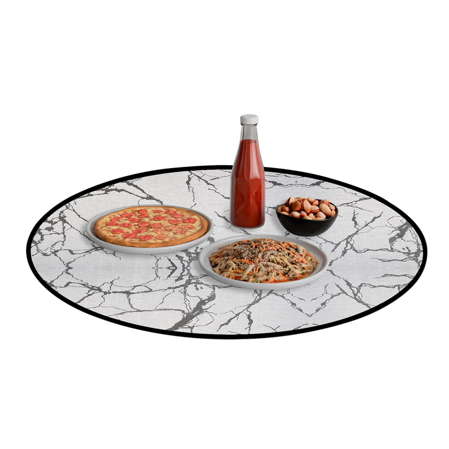Kuber Industries Round Food Mat  36x36 Inch  Waterproof Food Mat  Food Mat for Picnic  Kids Bed Server Food Mat  Lightweight  Portable Food Mat  Marble Design  Light Grey