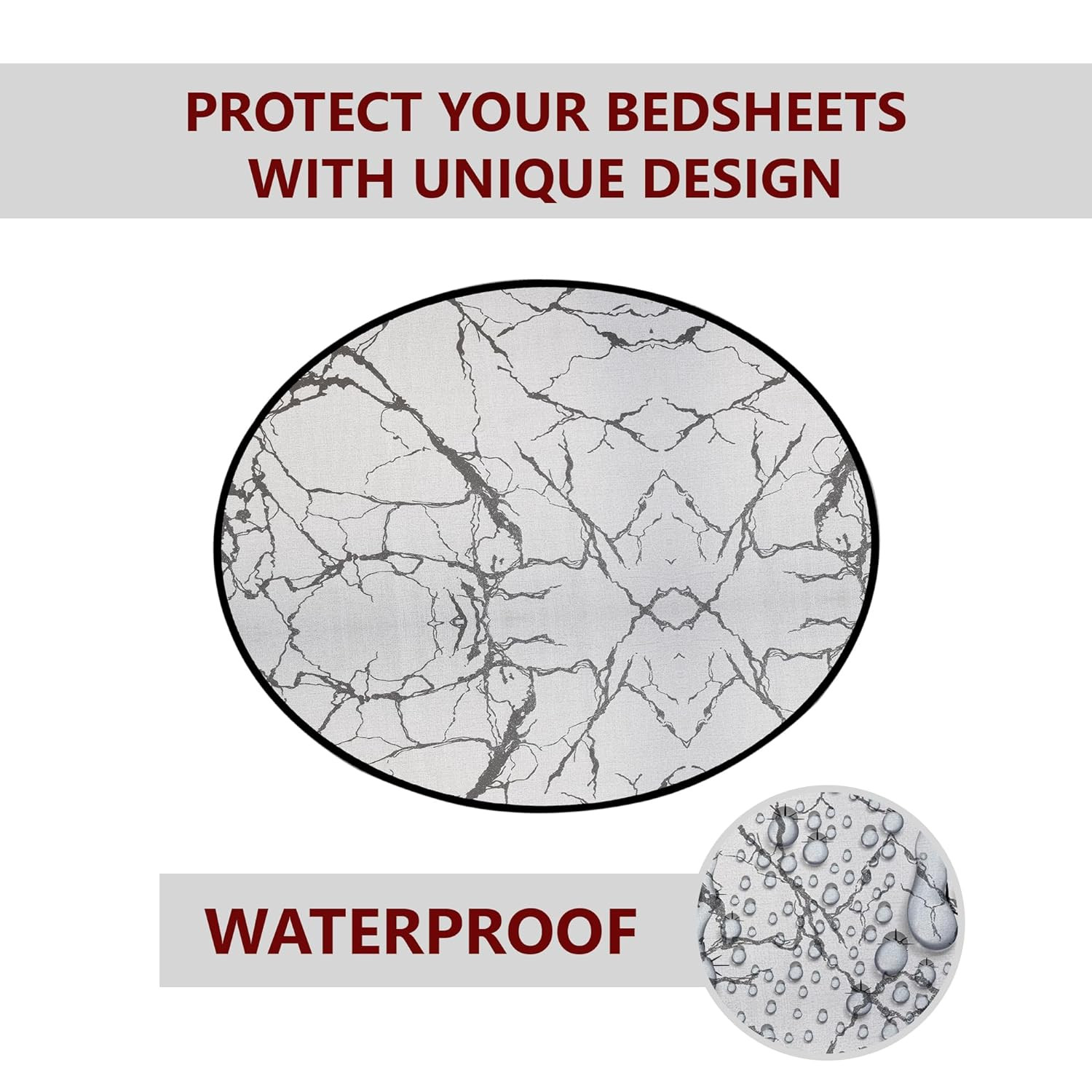 Kuber Industries Round Food Mat  36x36 Inch  Waterproof Food Mat  Food Mat for Picnic  Kids Bed Server Food Mat  Lightweight  Portable Food Mat  Marble Design  Light Grey