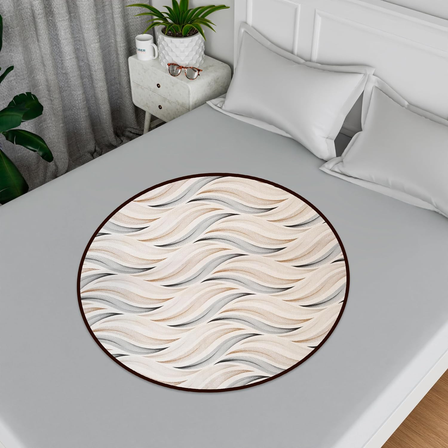 Kuber Industries Round Food Mat  36x36 Inch  Waterproof Food Mat  Food Mat for Picnic  Kids Bed Server Food Mat  Lightweight  Portable Food Mat  Wave Print  Cream