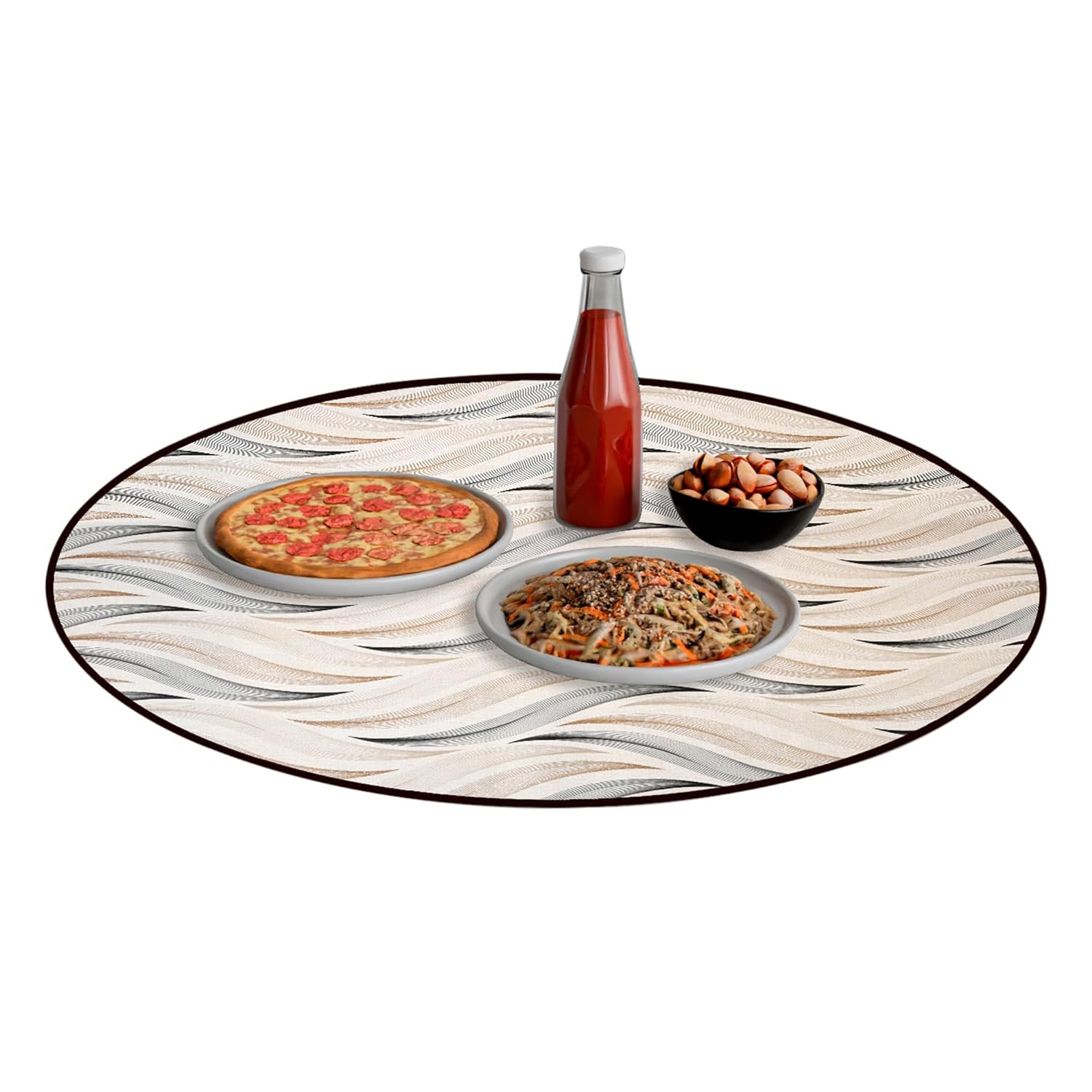 Kuber Industries Round Food Mat  36x36 Inch  Waterproof Food Mat  Food Mat for Picnic  Kids Bed Server Food Mat  Lightweight  Portable Food Mat  Wave Print  Cream