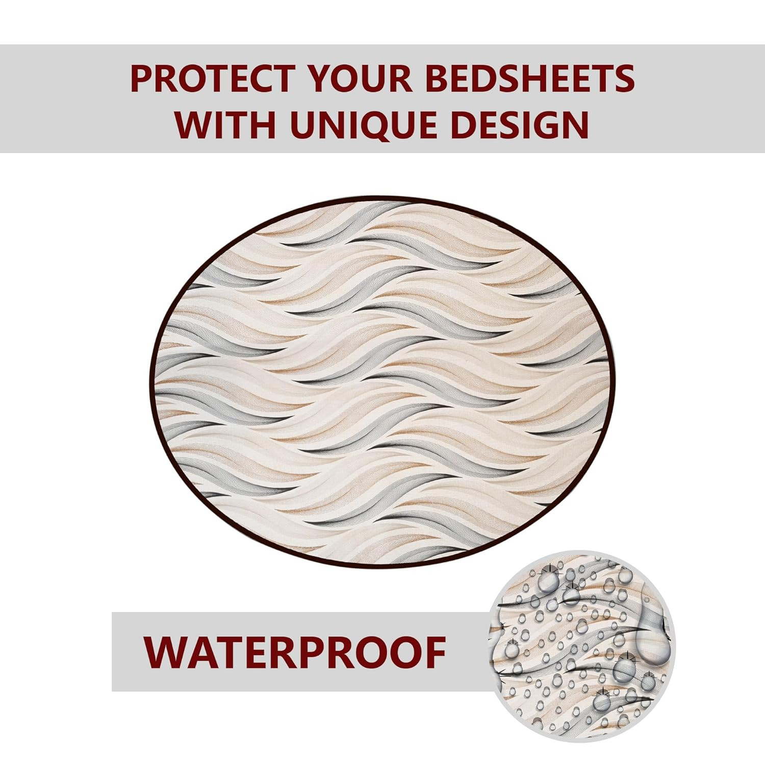 Kuber Industries Round Food Mat  36x36 Inch  Waterproof Food Mat  Food Mat for Picnic  Kids Bed Server Food Mat  Lightweight  Portable Food Mat  Wave Print  Cream