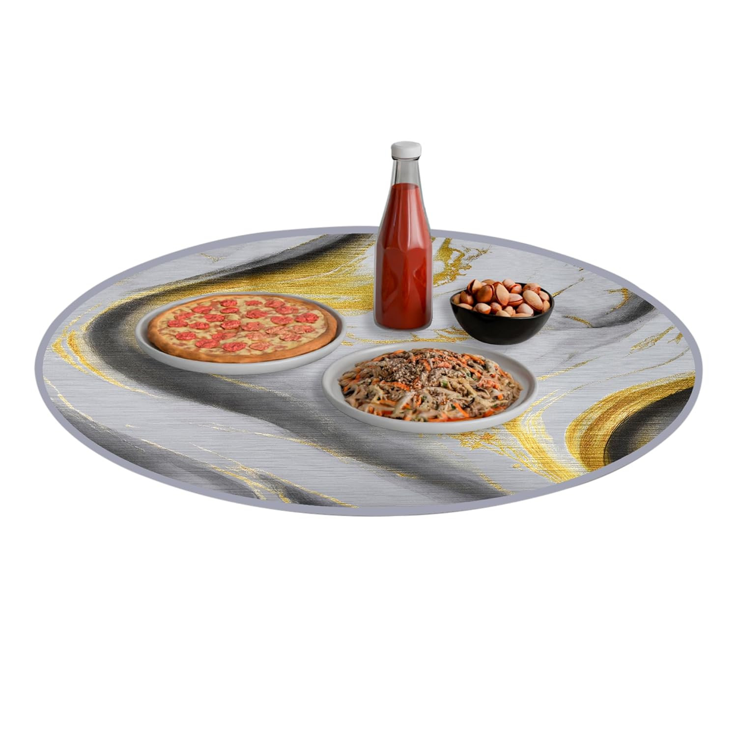 Kuber Industries Round Food Mat  36x36 Inch  Waterproof Food Mat  Food Mat for Picnic  Kids Bed Server Food Mat  Lightweight  Portable Food Mat  Golden Marble  Grey