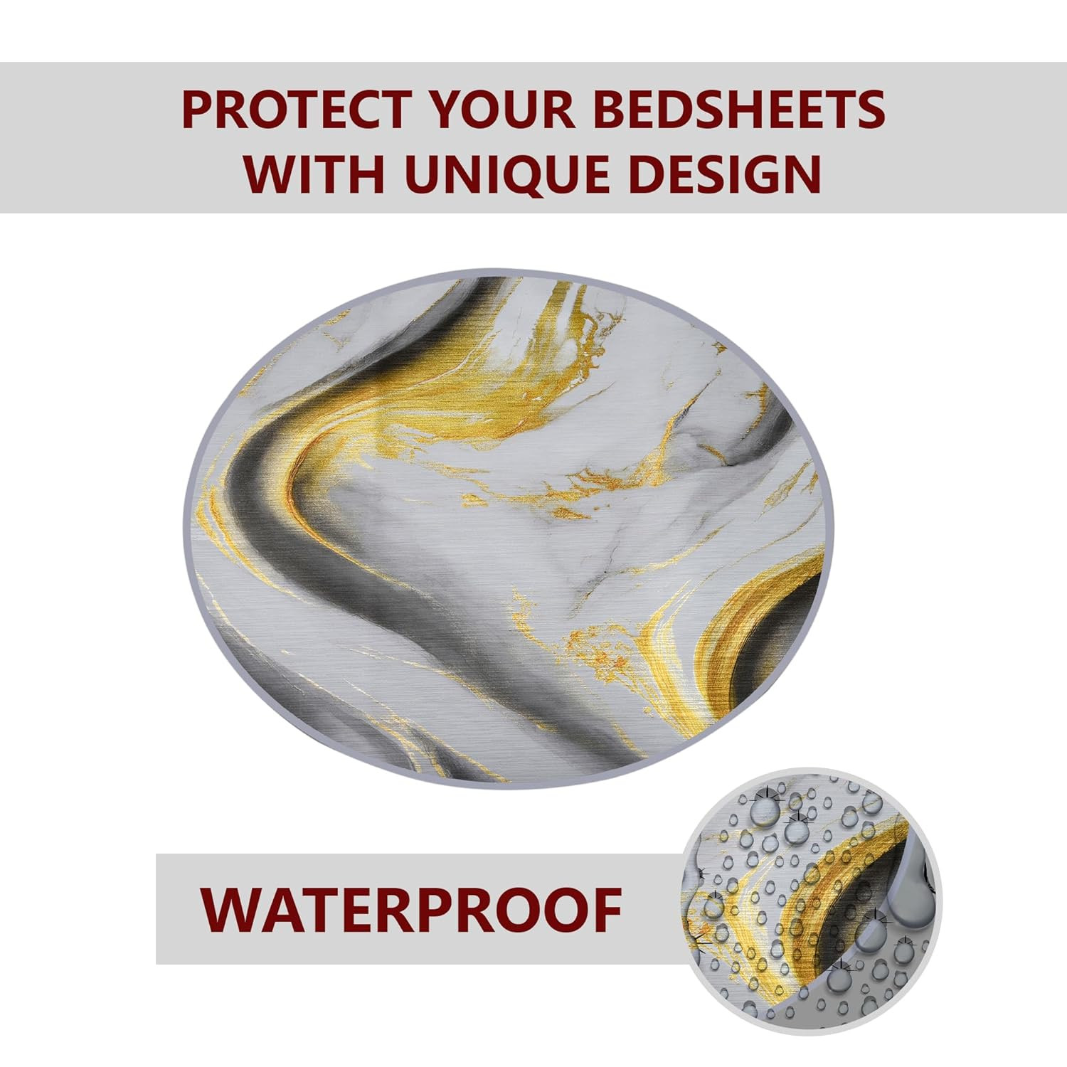 Kuber Industries Round Food Mat  36x36 Inch  Waterproof Food Mat  Food Mat for Picnic  Kids Bed Server Food Mat  Lightweight  Portable Food Mat  Golden Marble  Grey