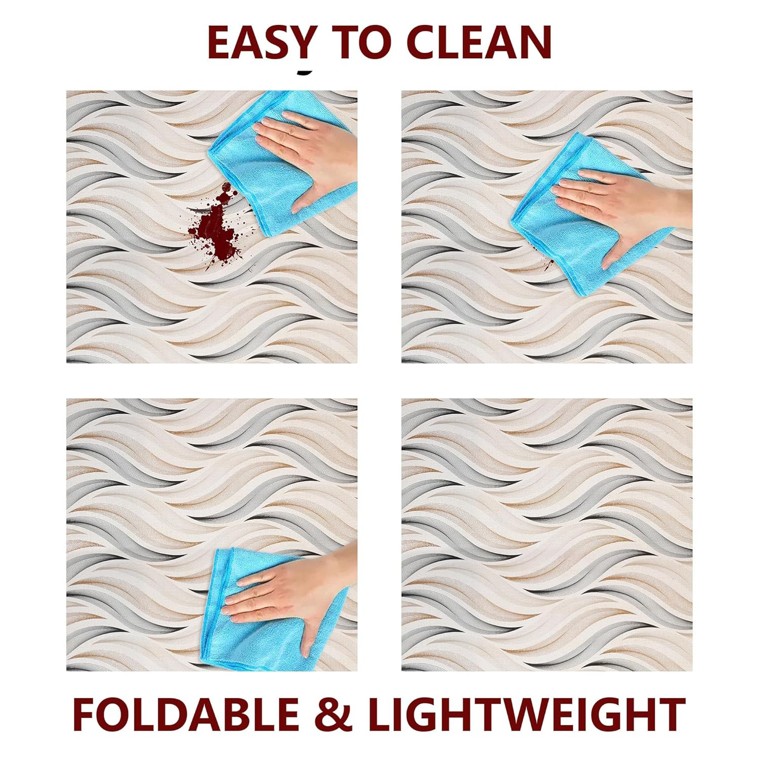 Kuber Industries Round Food Mat  36x36 Inch  Waterproof Food Mat  Food Mat for Picnic  Kids Bed Server Food Mat  Lightweight  Portable Food Mat  Wave Print  Cream