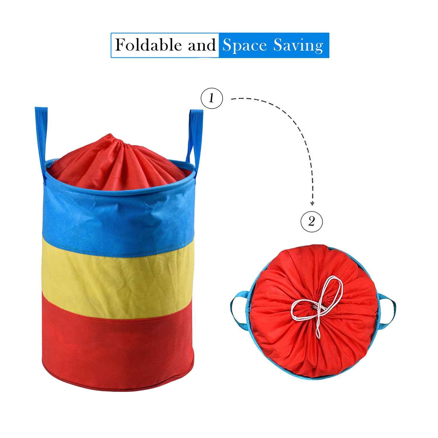 Kuber Industries Round Laundry Basket  Non-Woven Laundry with Dori   Clothes Hamper   Foldable Laundry Bag with Handle   Laundry Basket 45 Liter  Multicolor