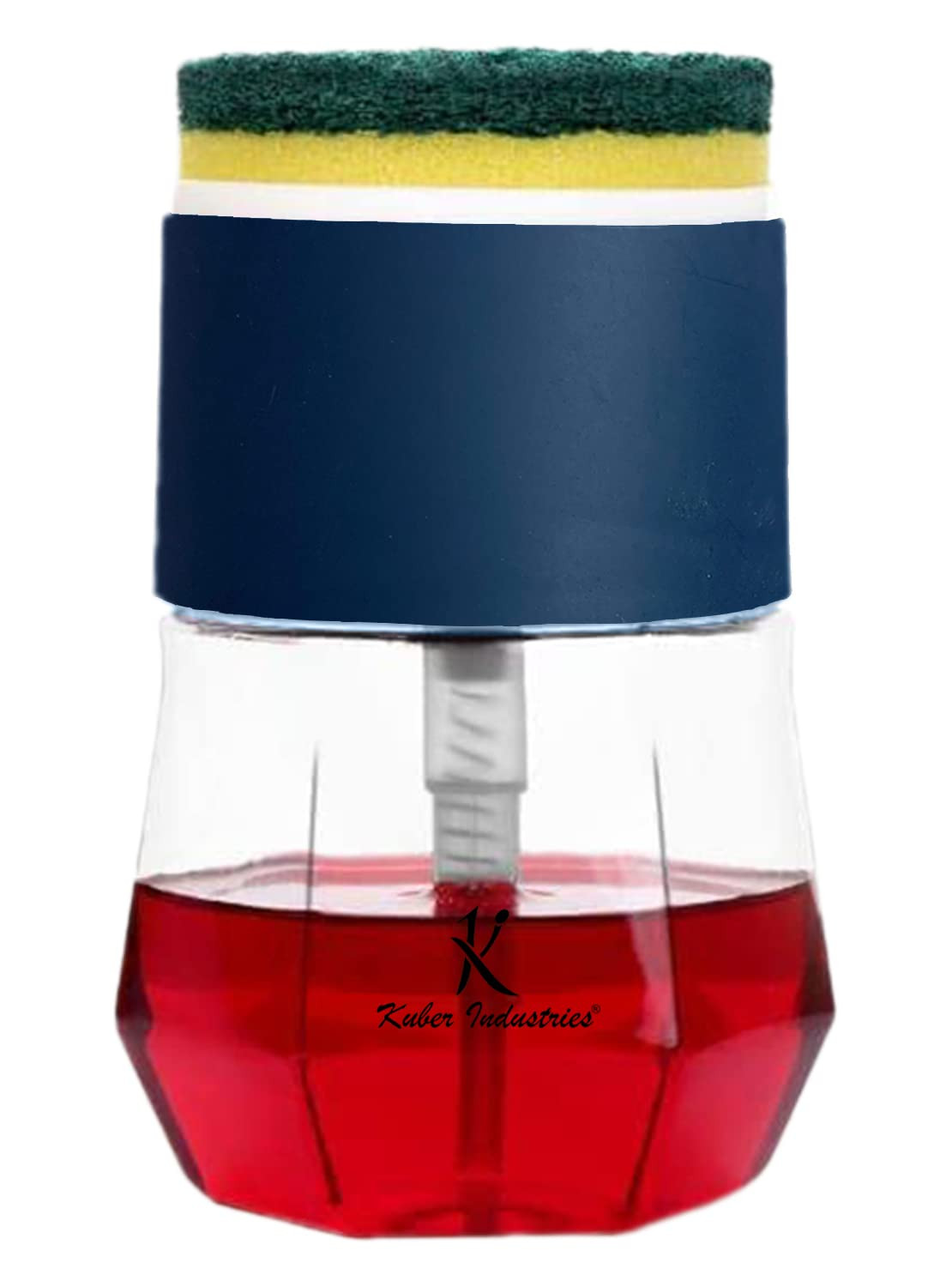 Kuber Industries Round Liquid Soap Dispenser for Kitchen | with Pump and 2 Sponge Scrubs | Plastic, Lightweight & Durable | Multipurpose Use, Ergonomic Design & Easy to Clean | Blue