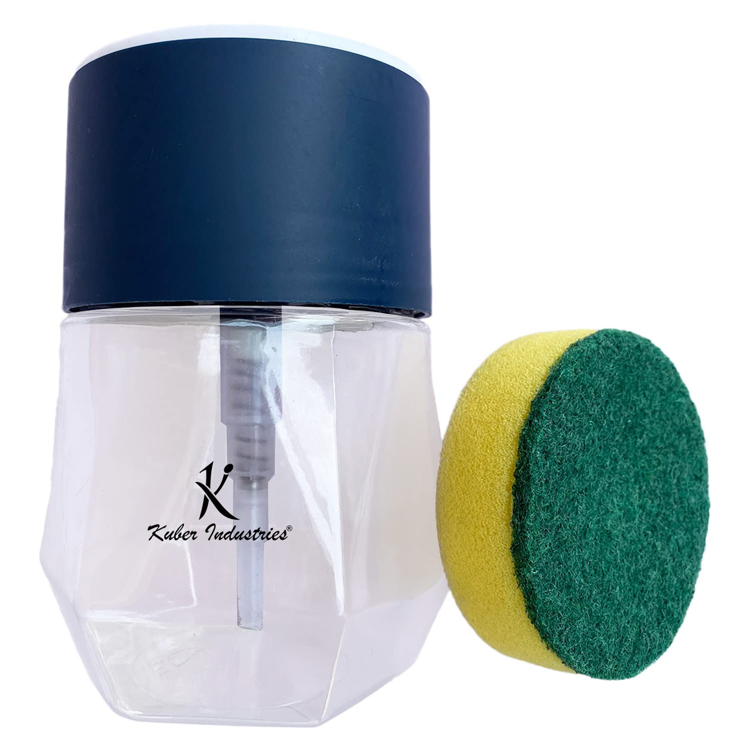 Kuber Industries Round Liquid Soap Dispenser for Kitchen | with Pump and 2 Sponge Scrubs | Plastic, Lightweight & Durable | Multipurpose Use, Ergonomic Design & Easy to Clean | Blue