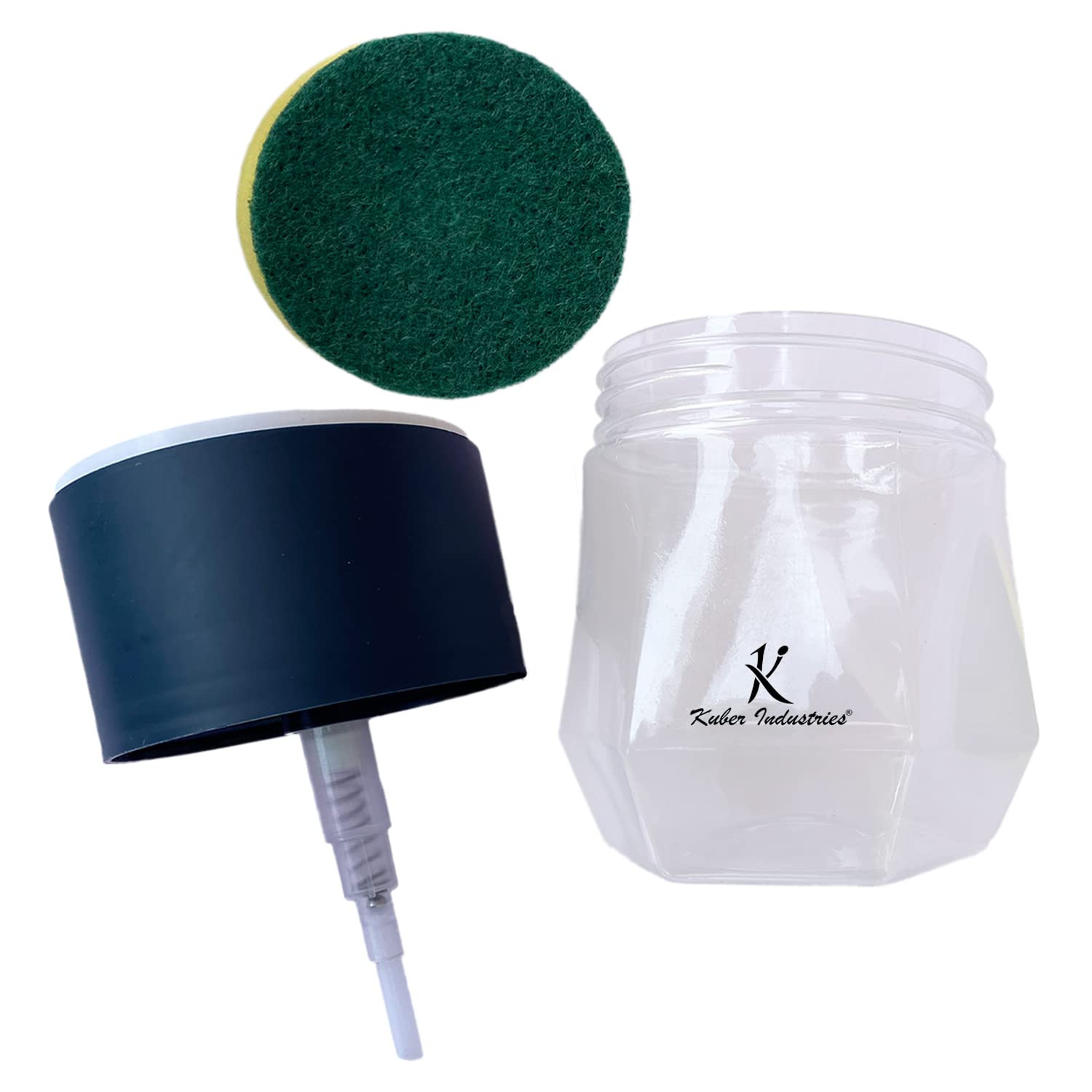 Kuber Industries Round Liquid Soap Dispenser for Kitchen | with Pump and 2 Sponge Scrubs | Plastic, Lightweight & Durable | Multipurpose Use, Ergonomic Design & Easy to Clean | Blue