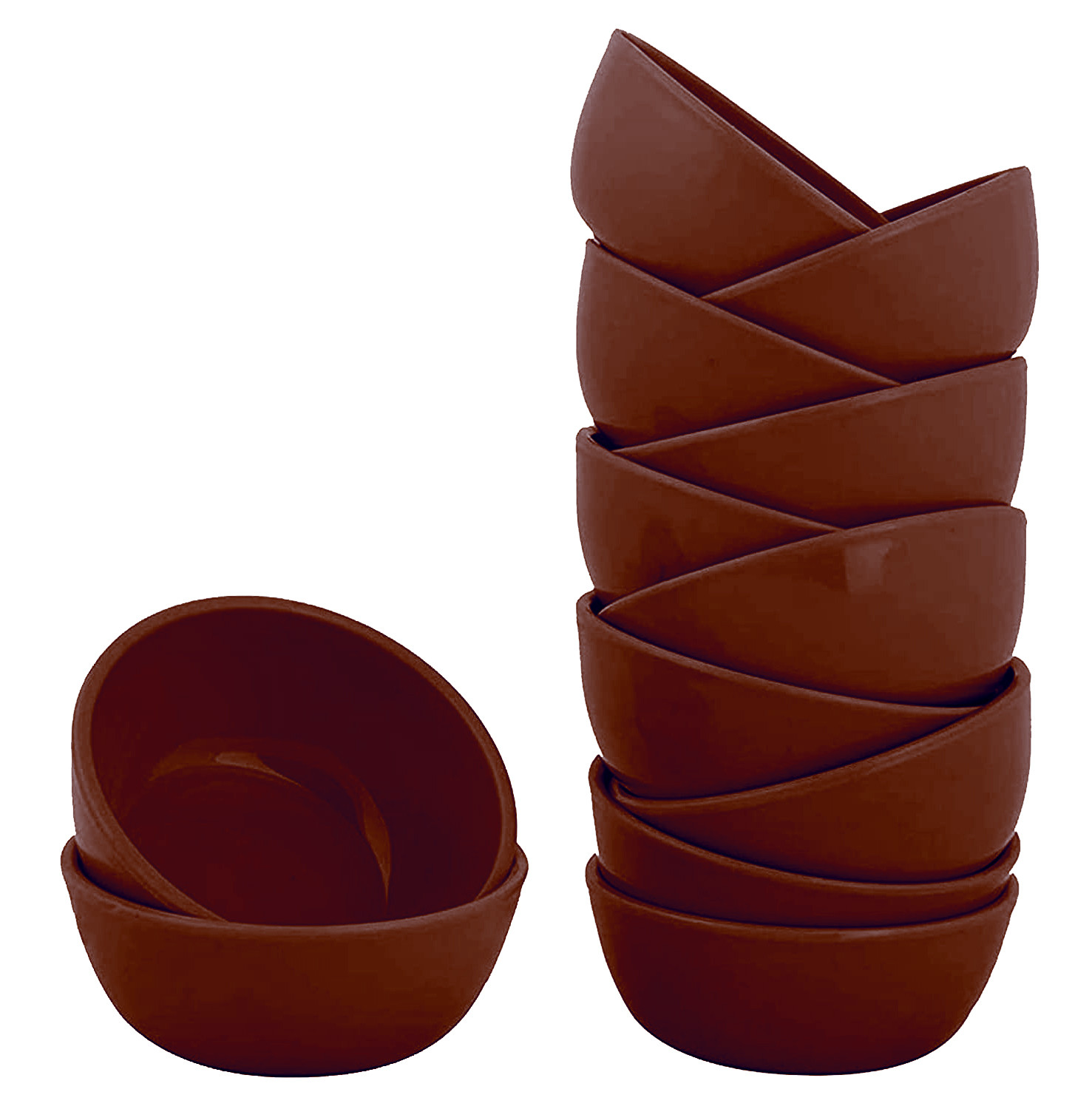 Kuber Industries Round Microwave Safe Unbreakable Plastic Square Katori/Bowl Set for ,Rice,Soup,Pasta,Salad Bowls, 250 Ml Brown-KUBMART15281