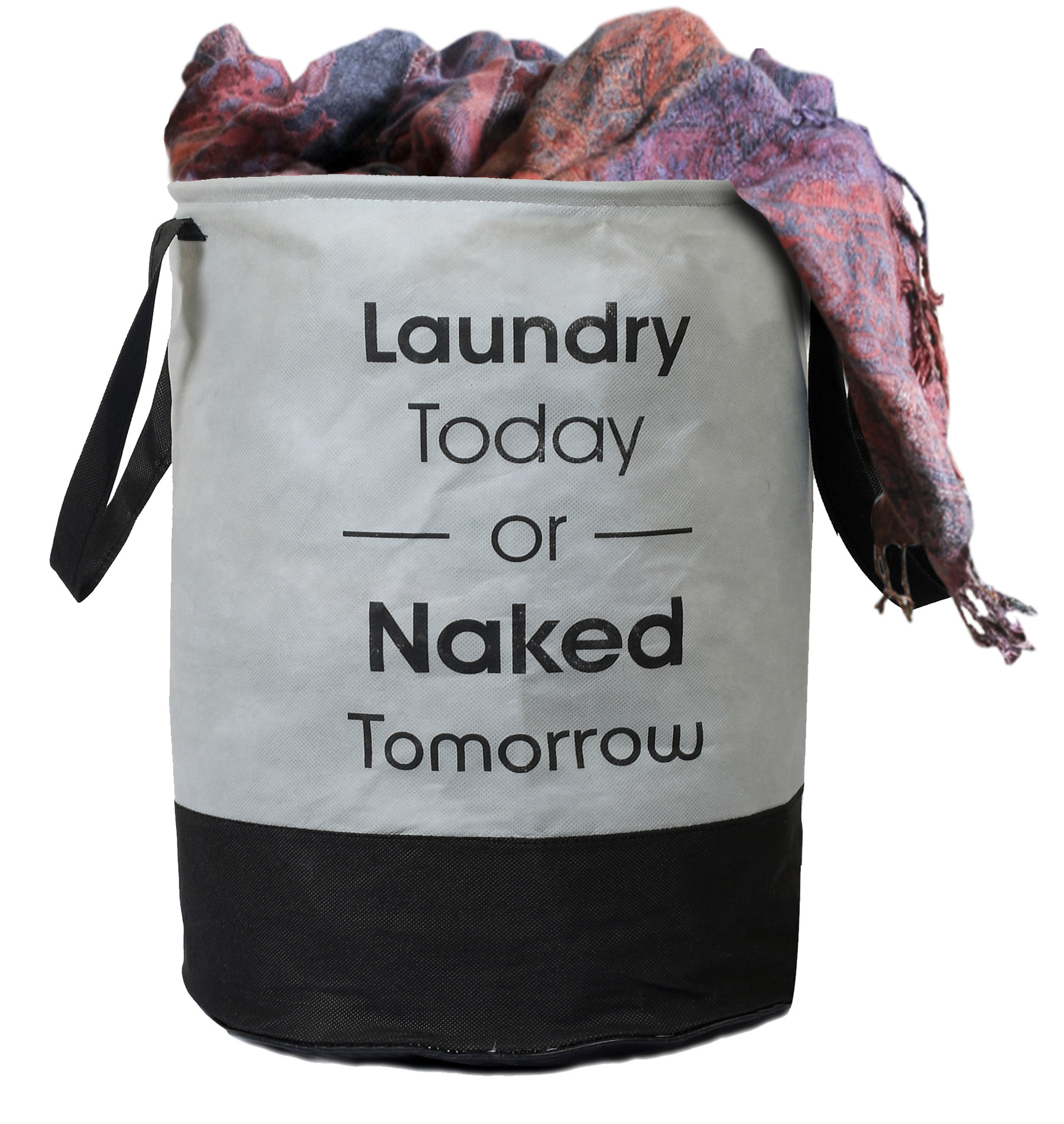 Kuber Industries Round Non Woven Fabric Foldable Laundry Basket , Toy Storage Basket, Cloth Storage Basket With Handles,45 Ltr (Grey & Black)-33_S_KUBQMART11446