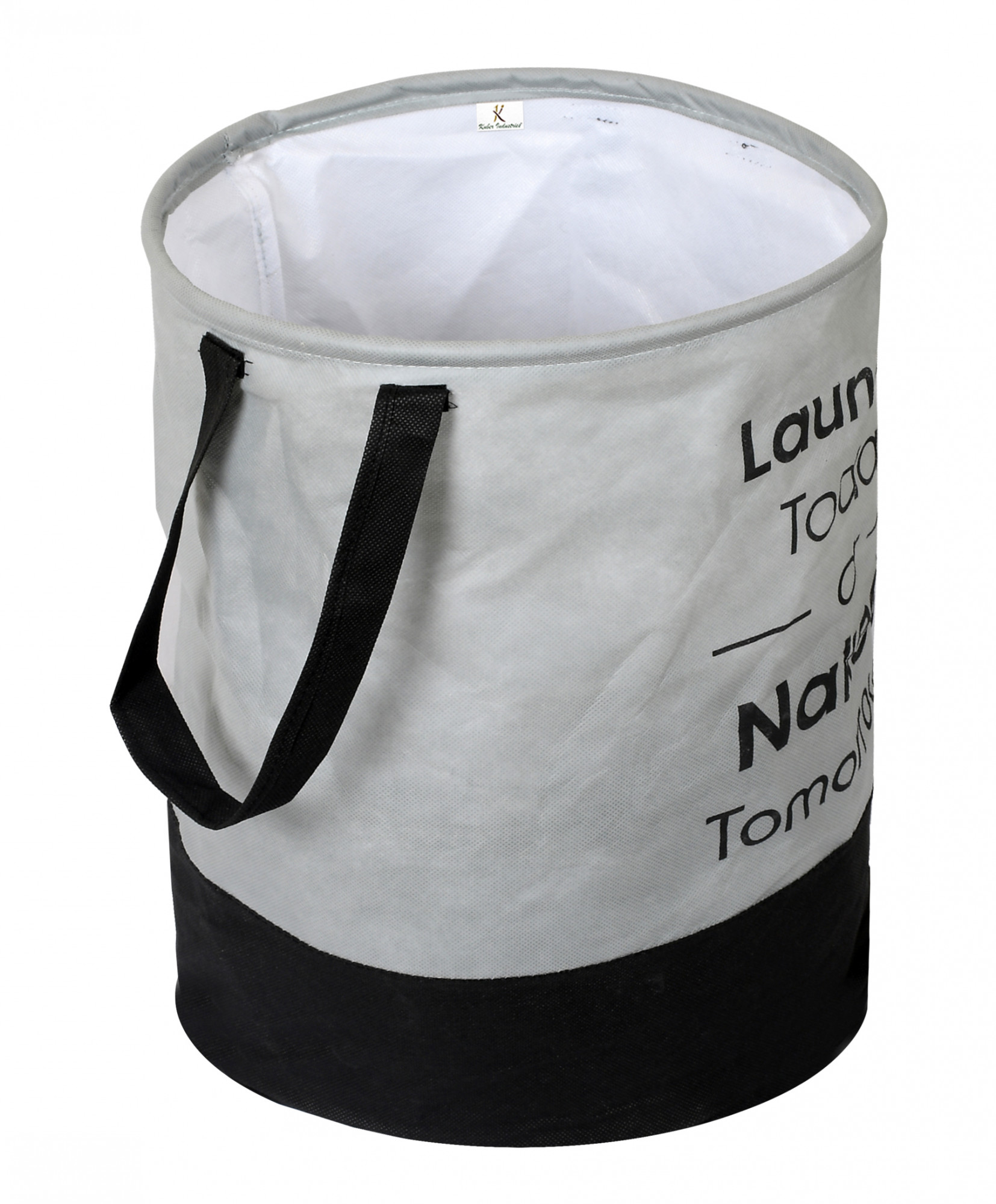 Kuber Industries Round Non Woven Fabric Foldable Laundry Basket , Toy Storage Basket, Cloth Storage Basket With Handles,45 Ltr (Grey & Black)-33_S_KUBQMART11446