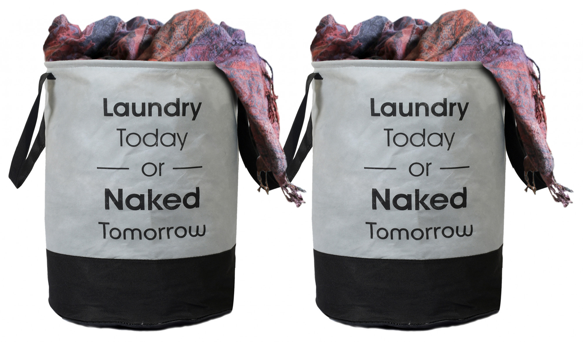 Kuber Industries Round Non Woven Fabric Foldable Laundry Basket , Toy Storage Basket, Cloth Storage Basket With Handles,45 Ltr (Grey & Black)-33_S_KUBQMART11446