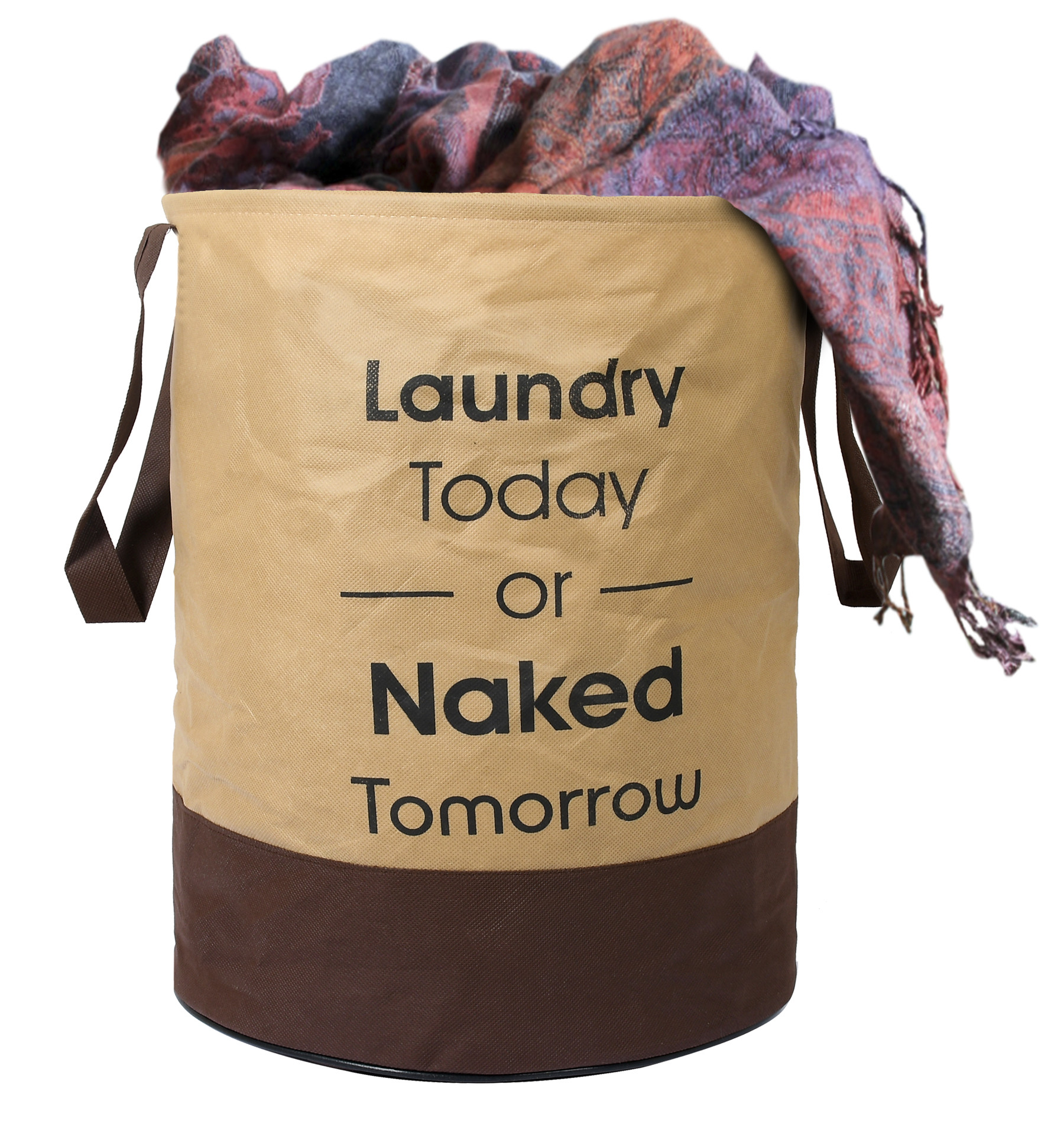 Kuber Industries Round Non Woven Fabric Foldable Laundry Basket , Toy Storage Basket, Cloth Storage Basket With Handles,45 Ltr (Beige & Brown)-33_S_KUBQMART11450