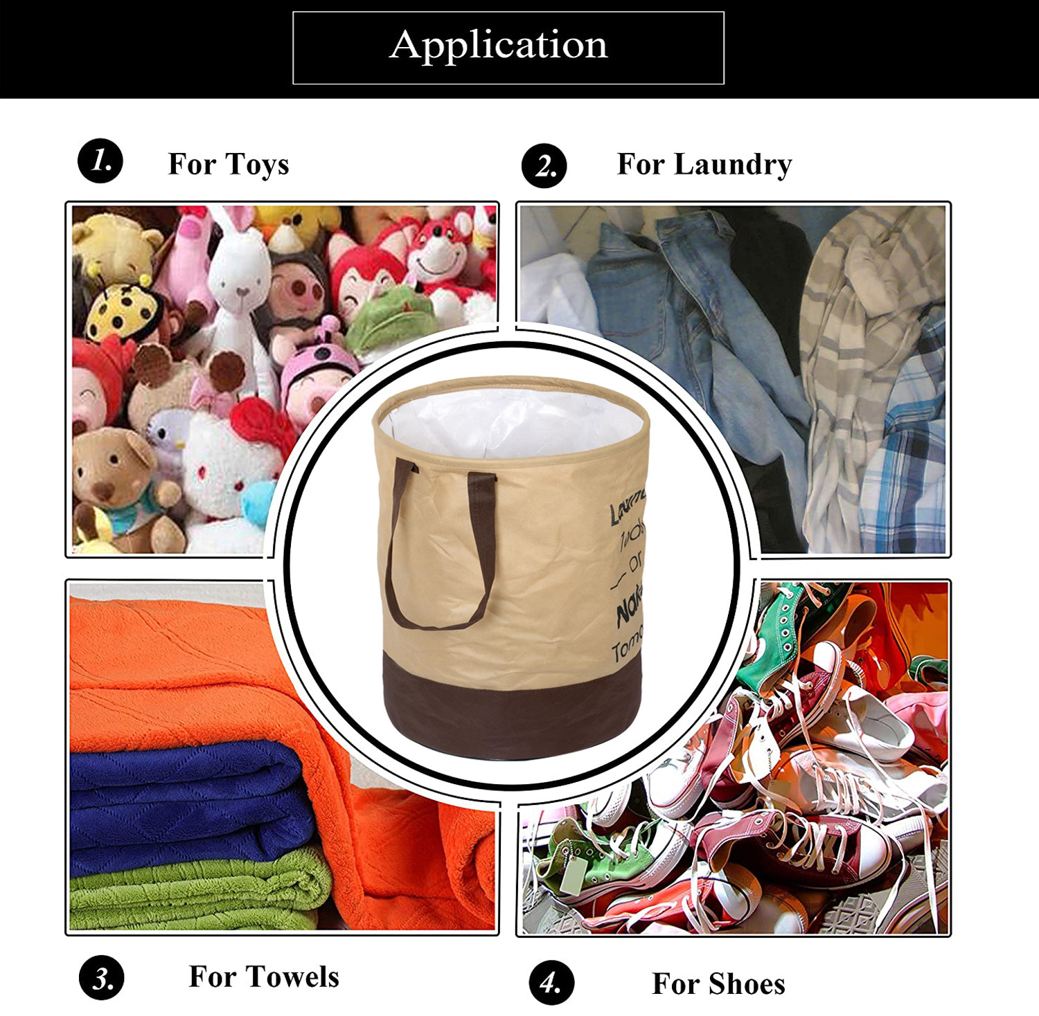 Kuber Industries Round Non Woven Fabric Foldable Laundry Basket , Toy Storage Basket, Cloth Storage Basket With Handles,45 Ltr (Beige & Brown)-33_S_KUBQMART11450