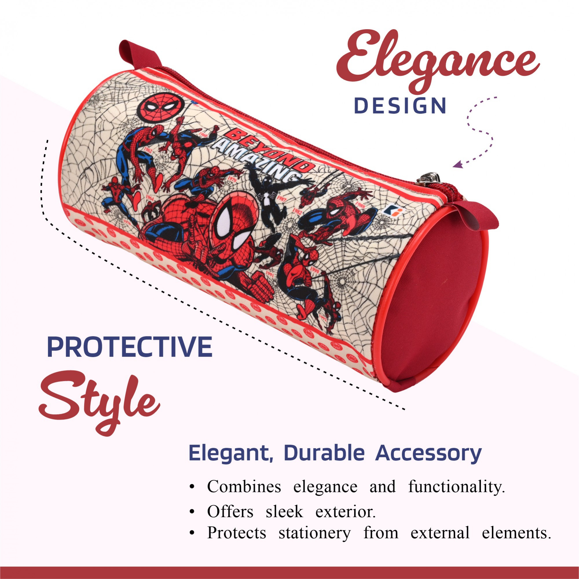 Kuber Industries Round Pencil Pouch  Amazing Spiderman Pencil Pouch for Kids  Multi-Purpose Travel Pouch  Stationary Holder  Travel Organizer  School Pencil Pouches  Geometry Box  Blue