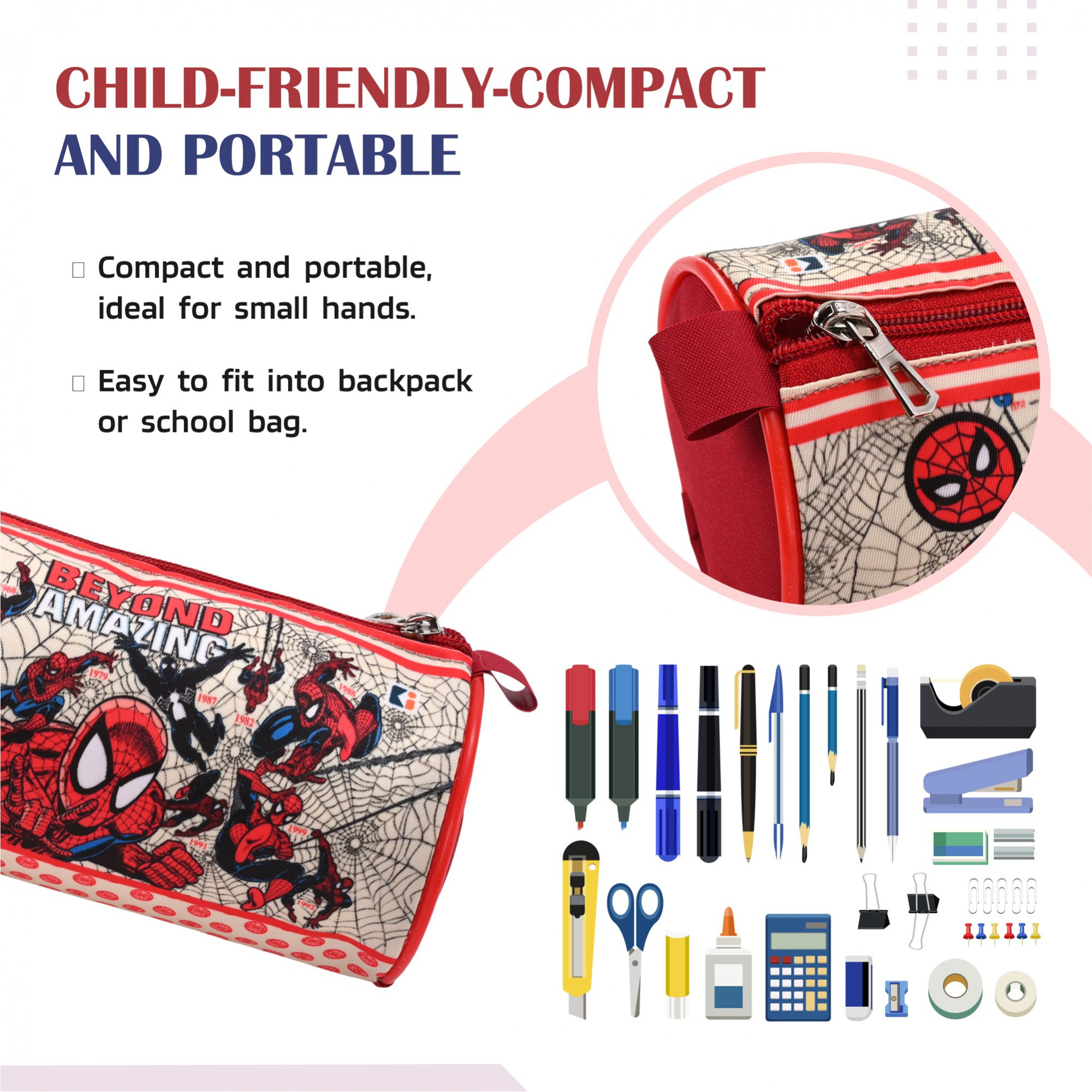 Kuber Industries Round Pencil Pouch  Amazing Spiderman Pencil Pouch for Kids  Multi-Purpose Travel Pouch  Stationary Holder  Travel Organizer  School Pencil Pouches  Geometry Box  Blue