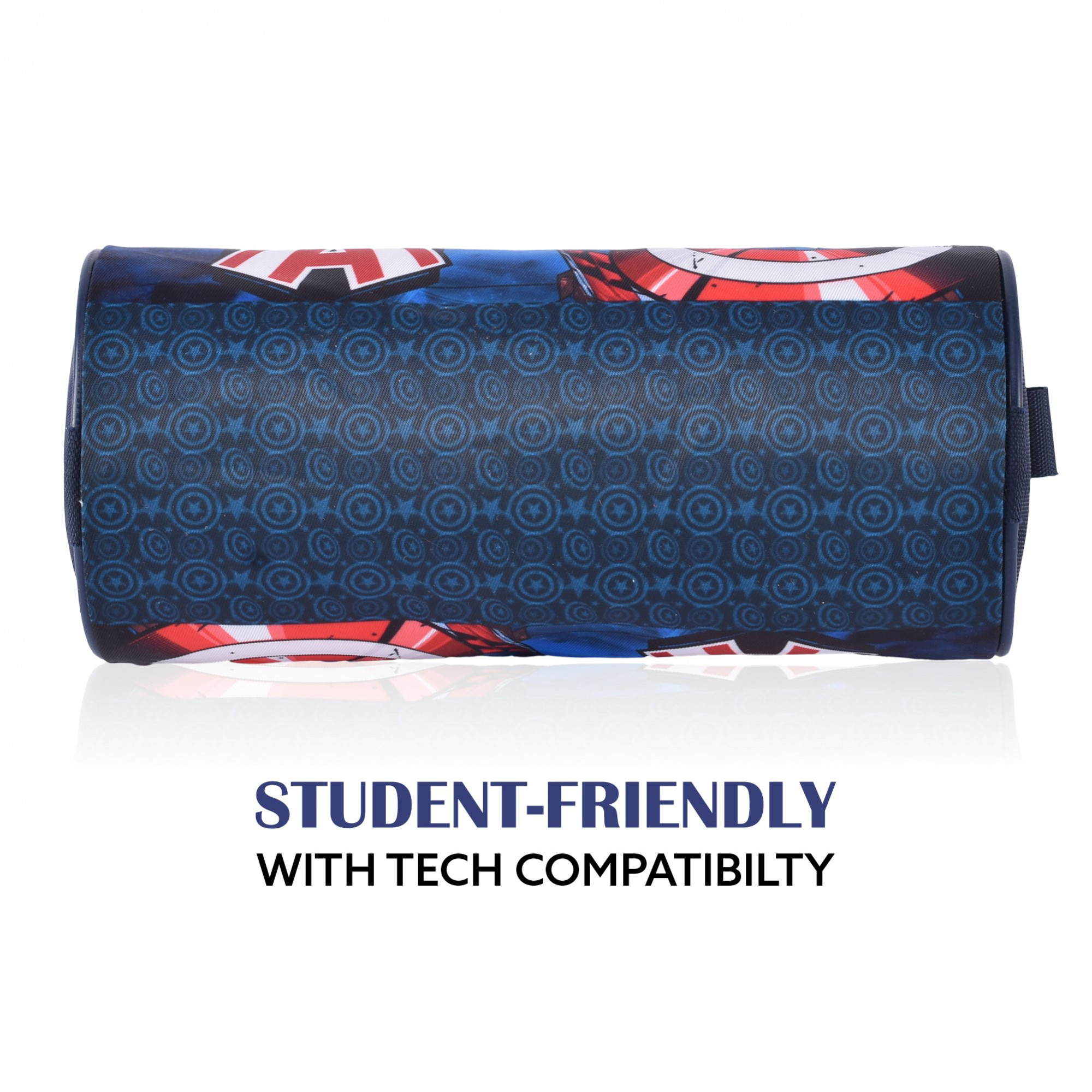 Kuber Industries Round Pencil Pouch  Captain America Pencil Pouch for Kids  Multi-Purpose Travel Pouch  Stationary Holder  Travel Organizer  Pencil Utility School Pouches  Geometry Box  Blue