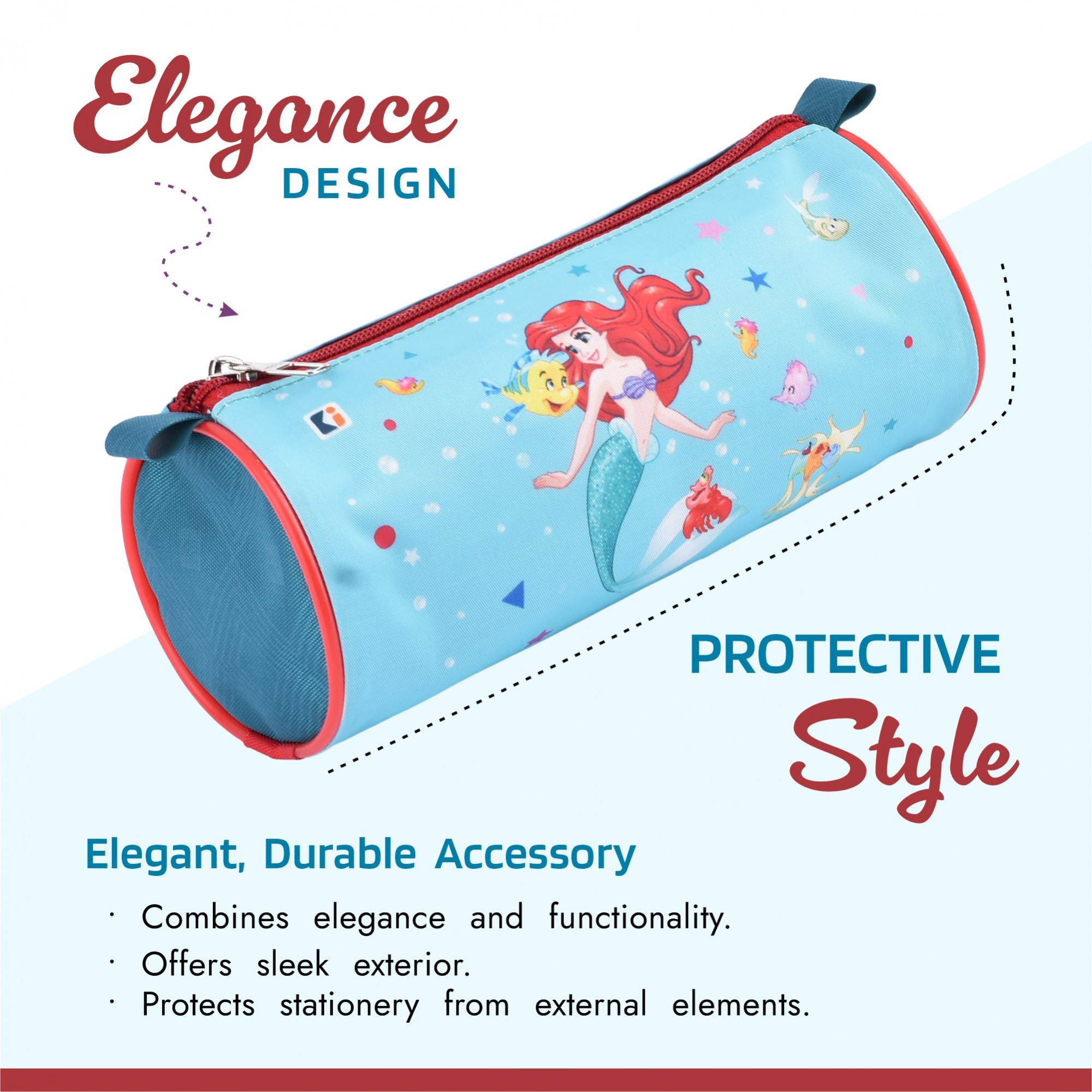 Kuber Industries Round Pencil Pouch  Disney Mermaid Pencil Pouch for Kids  Multi-Purpose Travel Pouch  Stationary Holder  Travel Organizer  Pencil Utility School Pouches  Geometry Box  Green