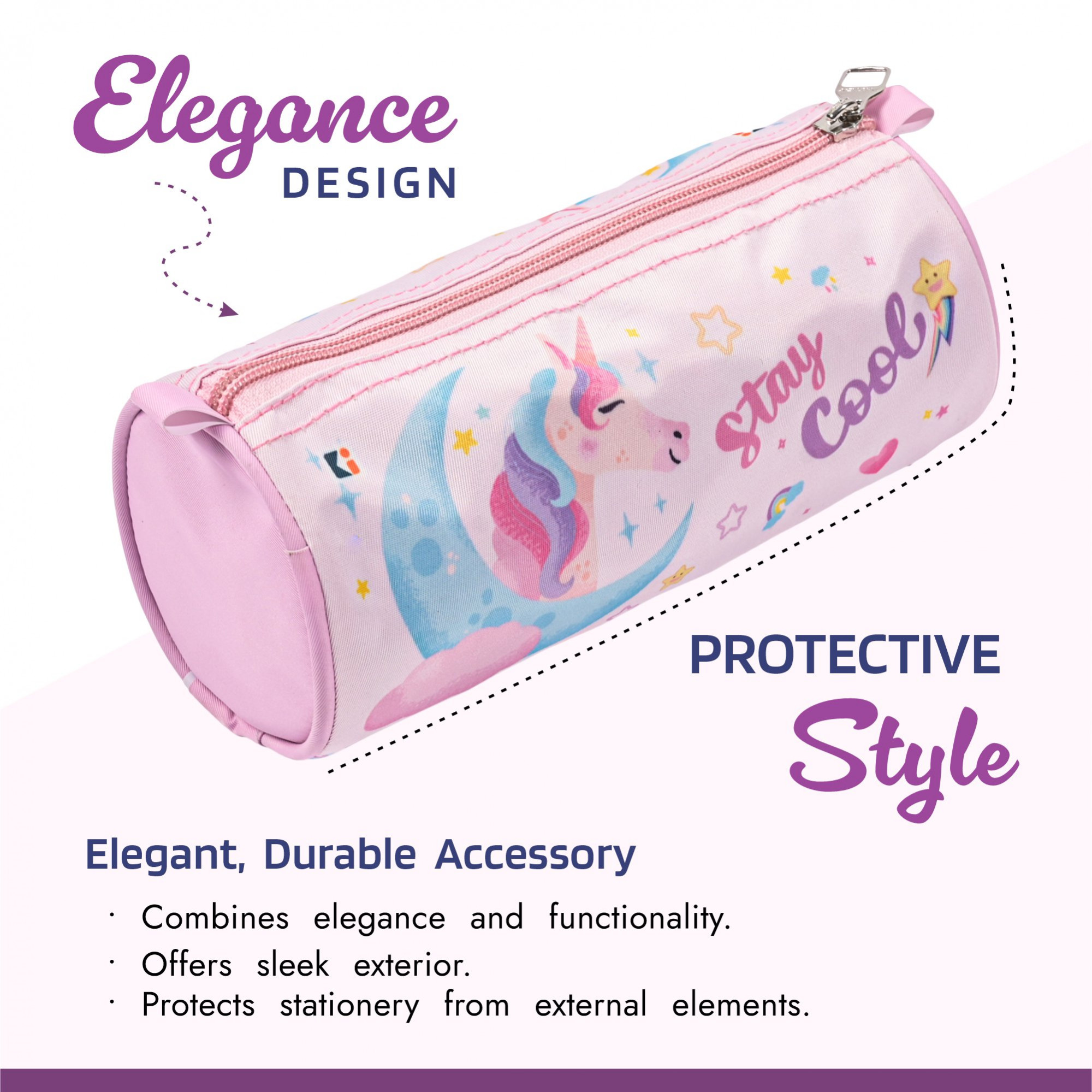 Kuber Industries Round Pencil Pouch  Unicorn Pencil Pouch for Kids  Multi-Purpose Travel Pouch  Stationary Holder  Travel Organizer  Pencil Utility School Pouches  Geometry Box  Pink