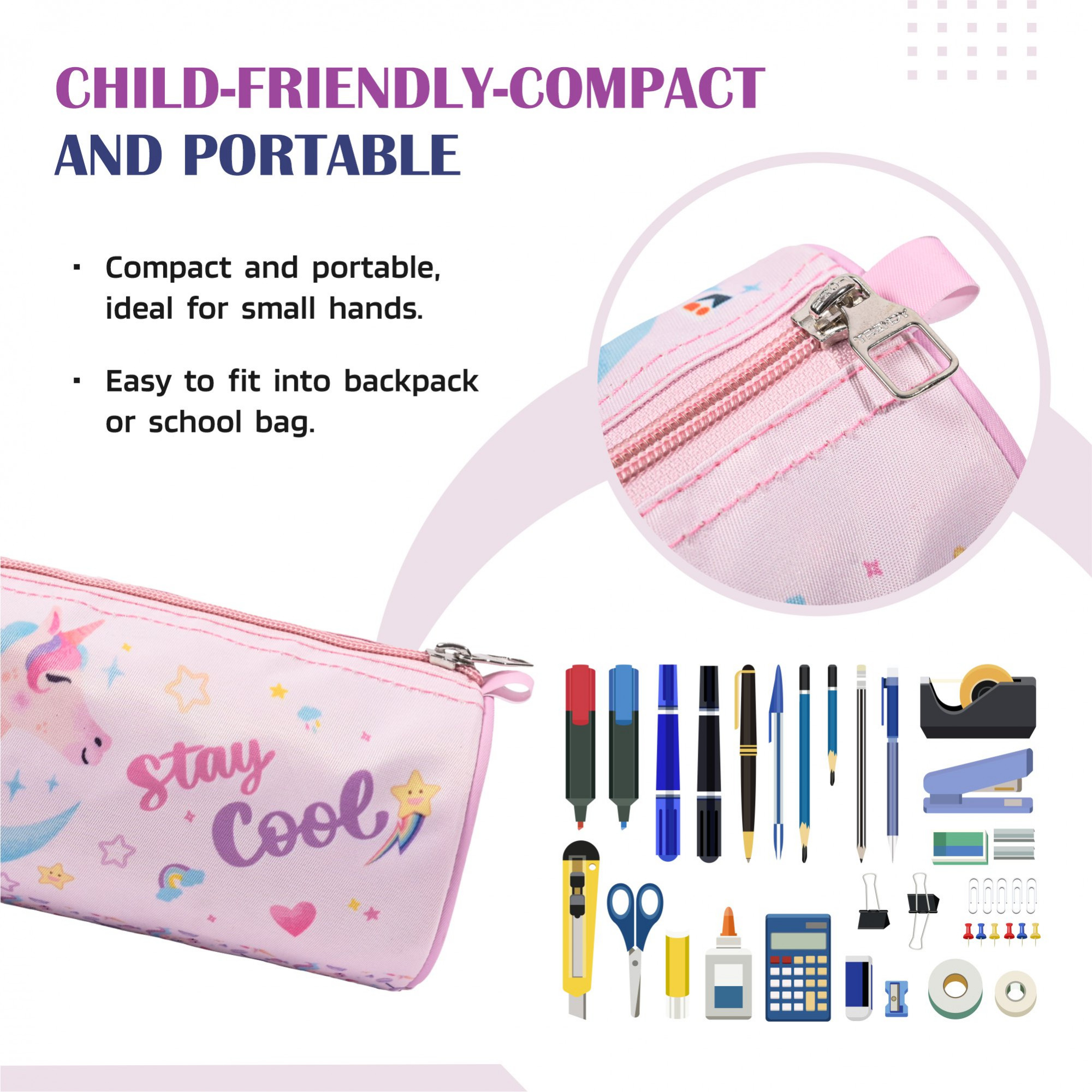 Kuber Industries Round Pencil Pouch  Unicorn Pencil Pouch for Kids  Multi-Purpose Travel Pouch  Stationary Holder  Travel Organizer  Pencil Utility School Pouches  Geometry Box  Pink