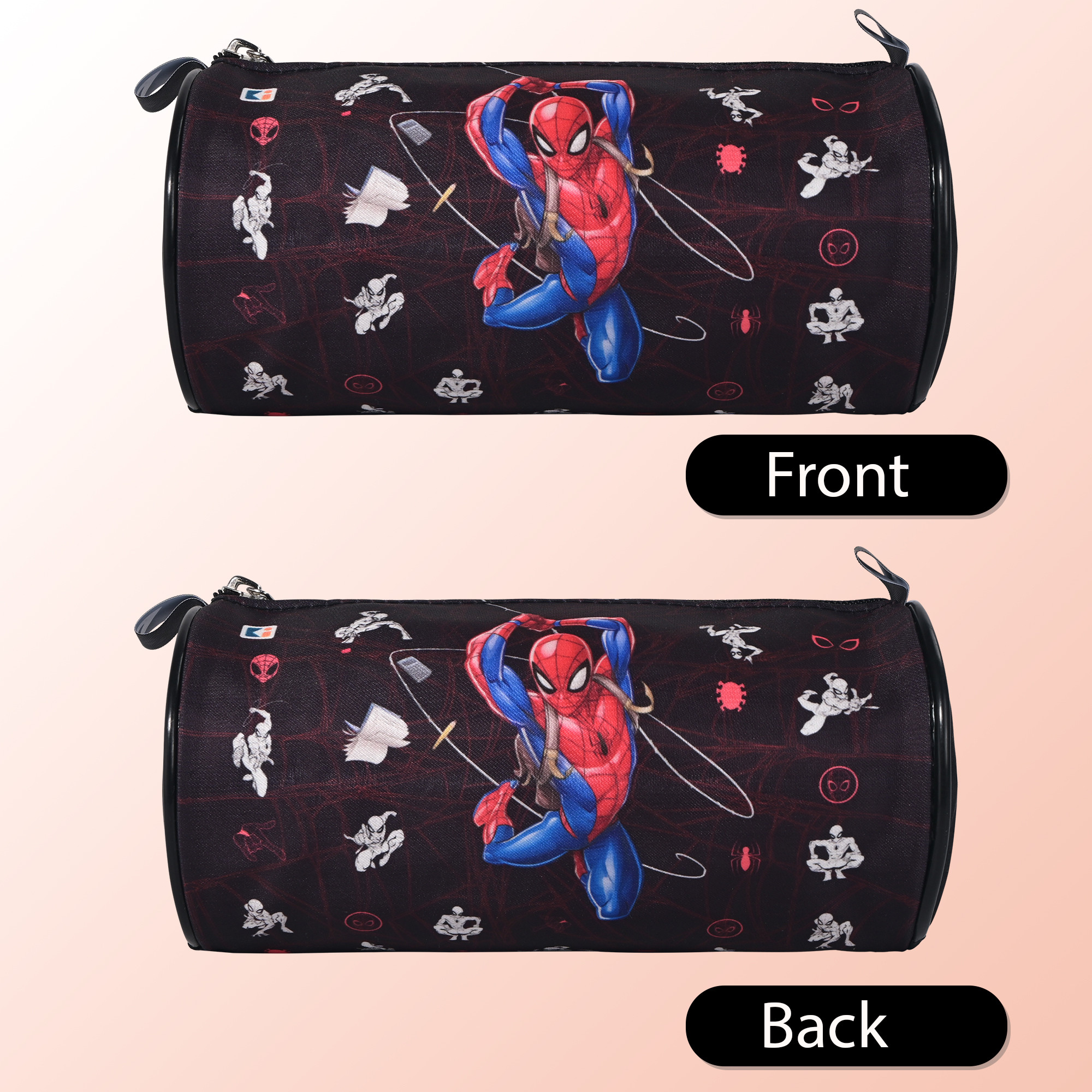Kuber Industries Round Pencil Pouch For Kids  Multipurpose  Easy-To-Carry Pen  Markers School Supply Organizer For Stationary  Marvel Spiderman - Black