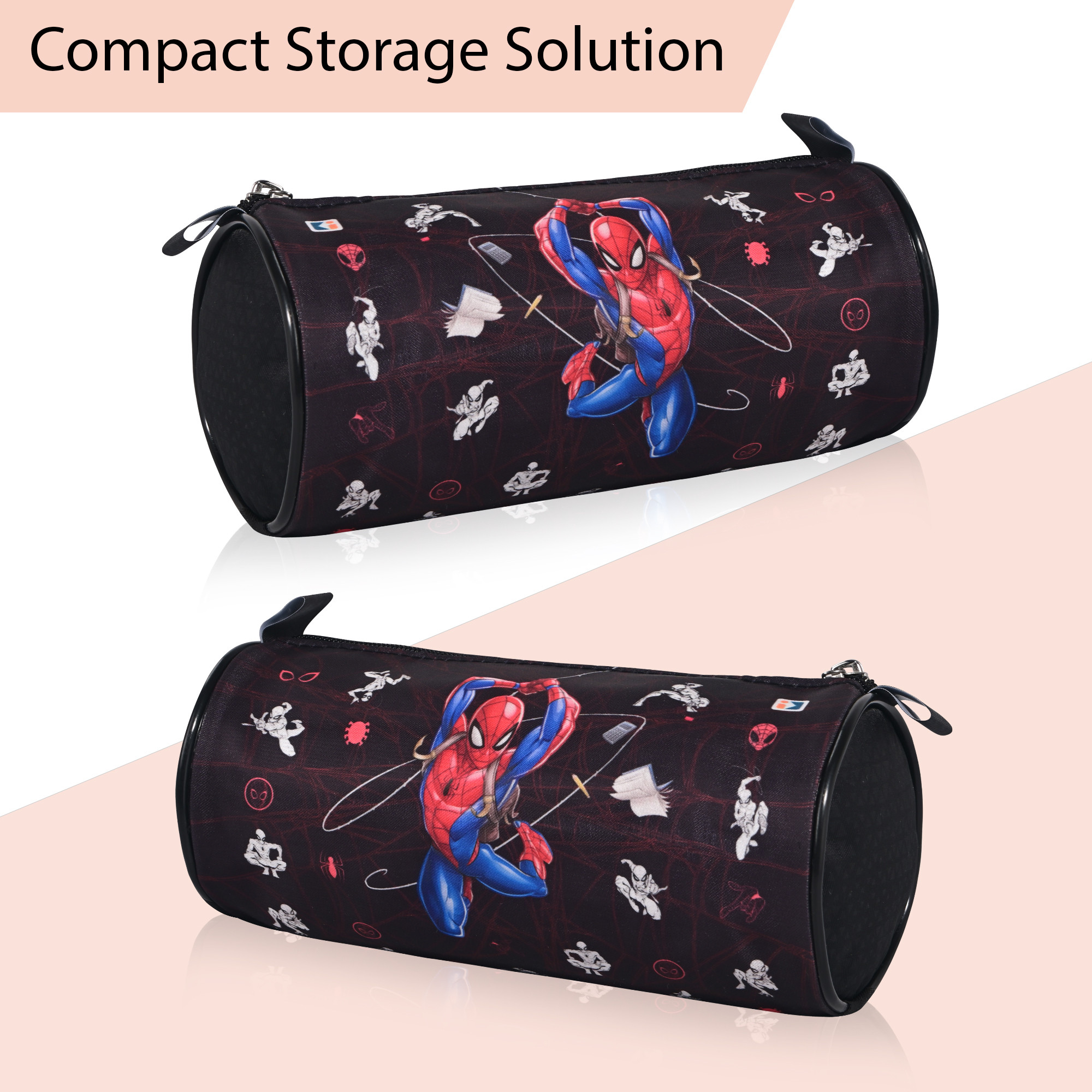Kuber Industries Round Pencil Pouch For Kids  Multipurpose  Easy-To-Carry Pen  Markers School Supply Organizer For Stationary  Marvel Spiderman - Black
