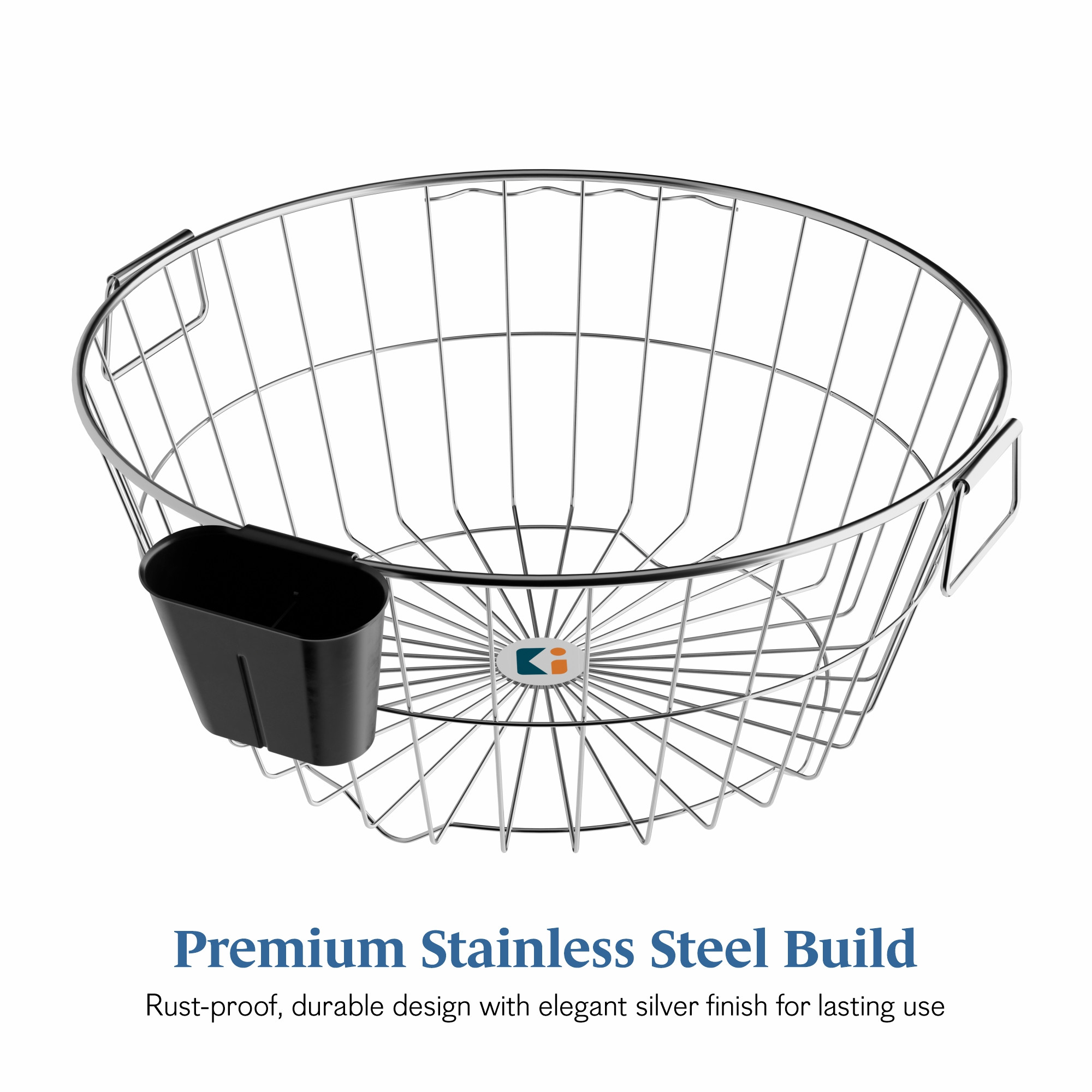 Kuber Industries Round Stainless Steel Utensils Drying Rack with Plastic Cutlery Holder  Dish Organiser with Handle  Vessel Drainer Basket  BartanUtensil Stand for Kitchen  Silver