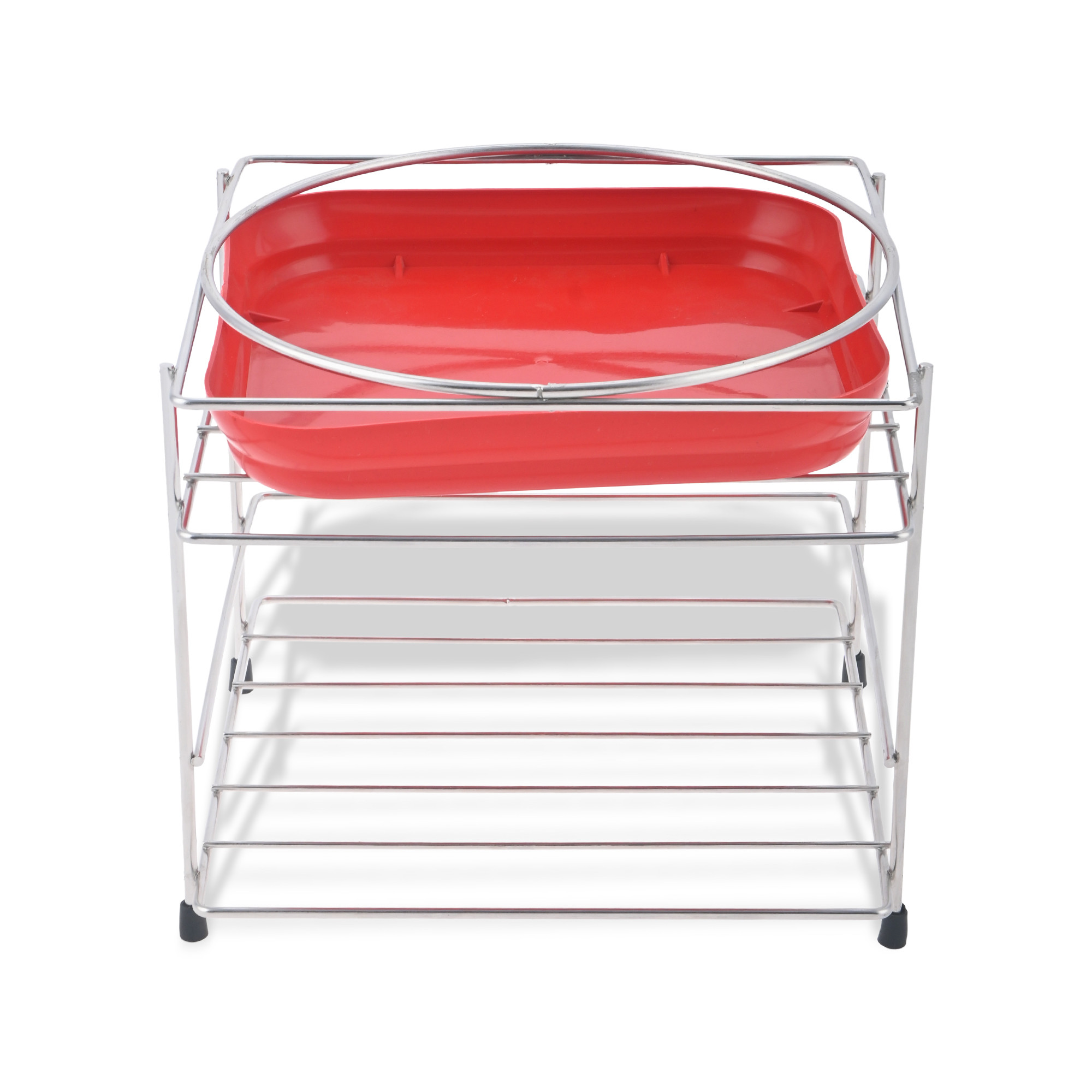 Kuber Industries Round Surface Stainless Steel Matka Stand for Water Pot with Detachable Tray Holder and Glass Organizer  Earthen PotWater DispenserMatka Stand for Kitchen  Silver