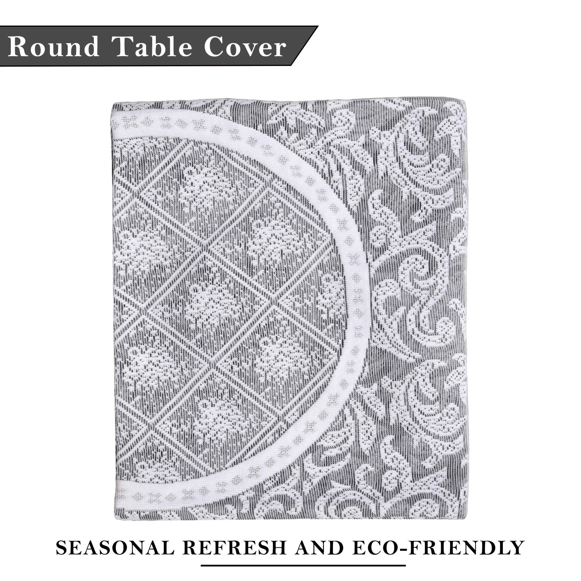 Kuber Industries Round Table Cover  40x40 Inch  Net Table Cloth for Round Tables  Tabletop Cover  Coffee Table Cover  Kitchen Tablecloth  Table Cover for Hall Dcor  Leaf Design  Grey