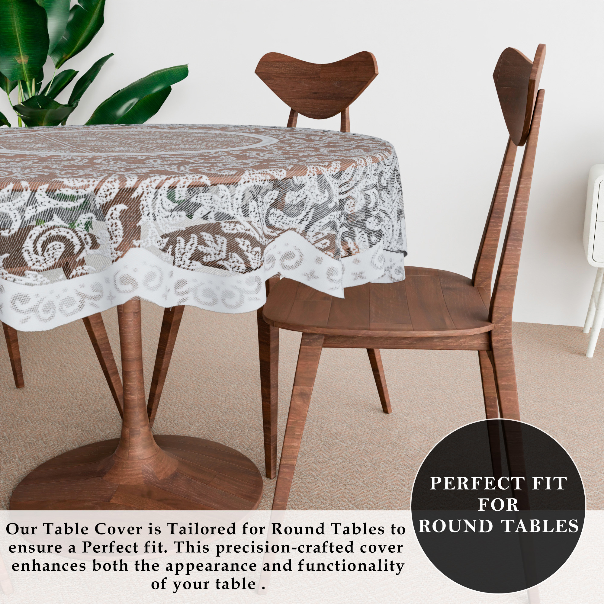 Kuber Industries Round Table Cover  40x40 Inch  Net Table Cloth for Round Tables  Tabletop Cover  Coffee Table Cover  Kitchen Tablecloth  Table Cover for Hall Dcor  Leaf Design  Grey