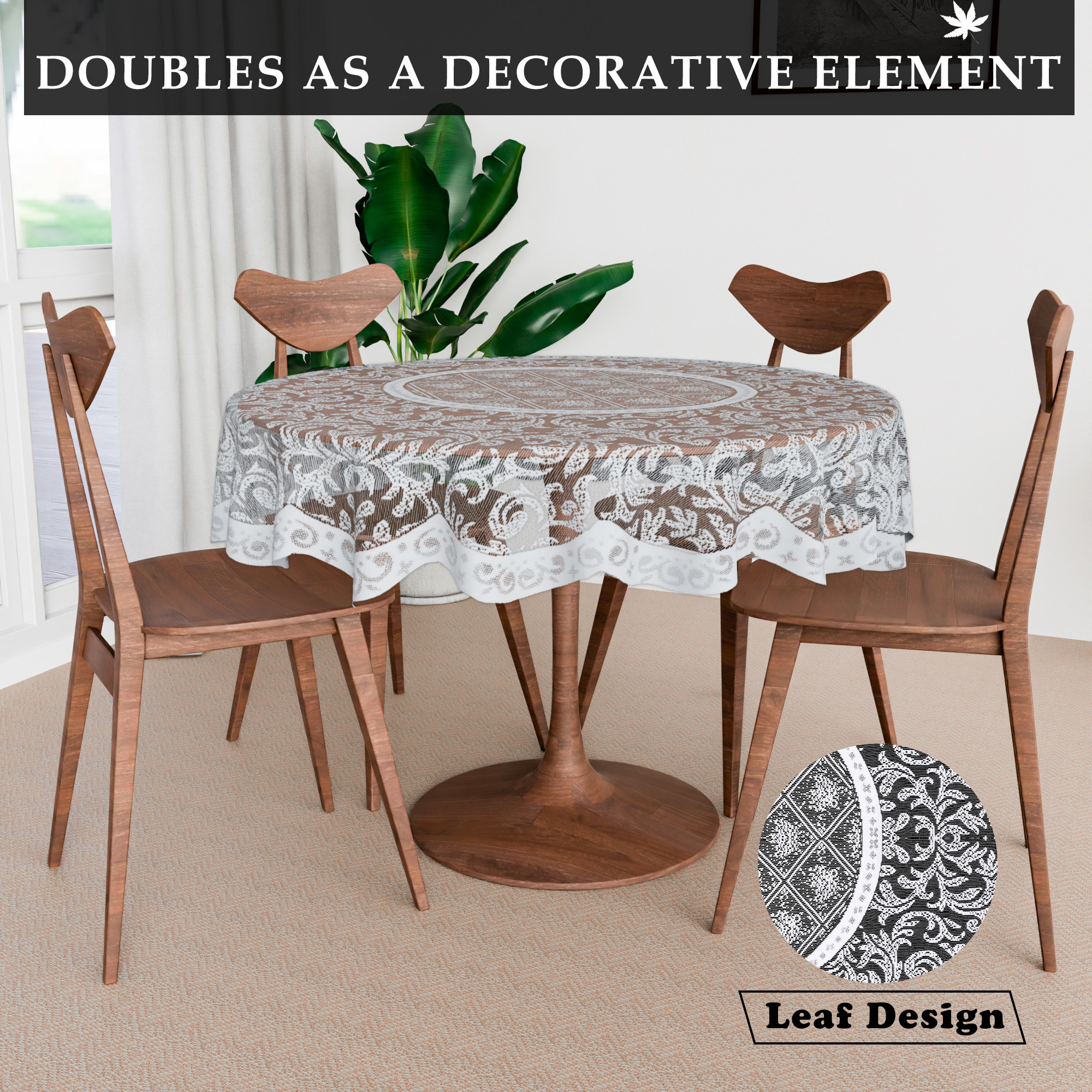 Kuber Industries Round Table Cover  40x40 Inch  Net Table Cloth for Round Tables  Tabletop Cover  Coffee Table Cover  Kitchen Tablecloth  Table Cover for Hall Dcor  Leaf Design  Grey