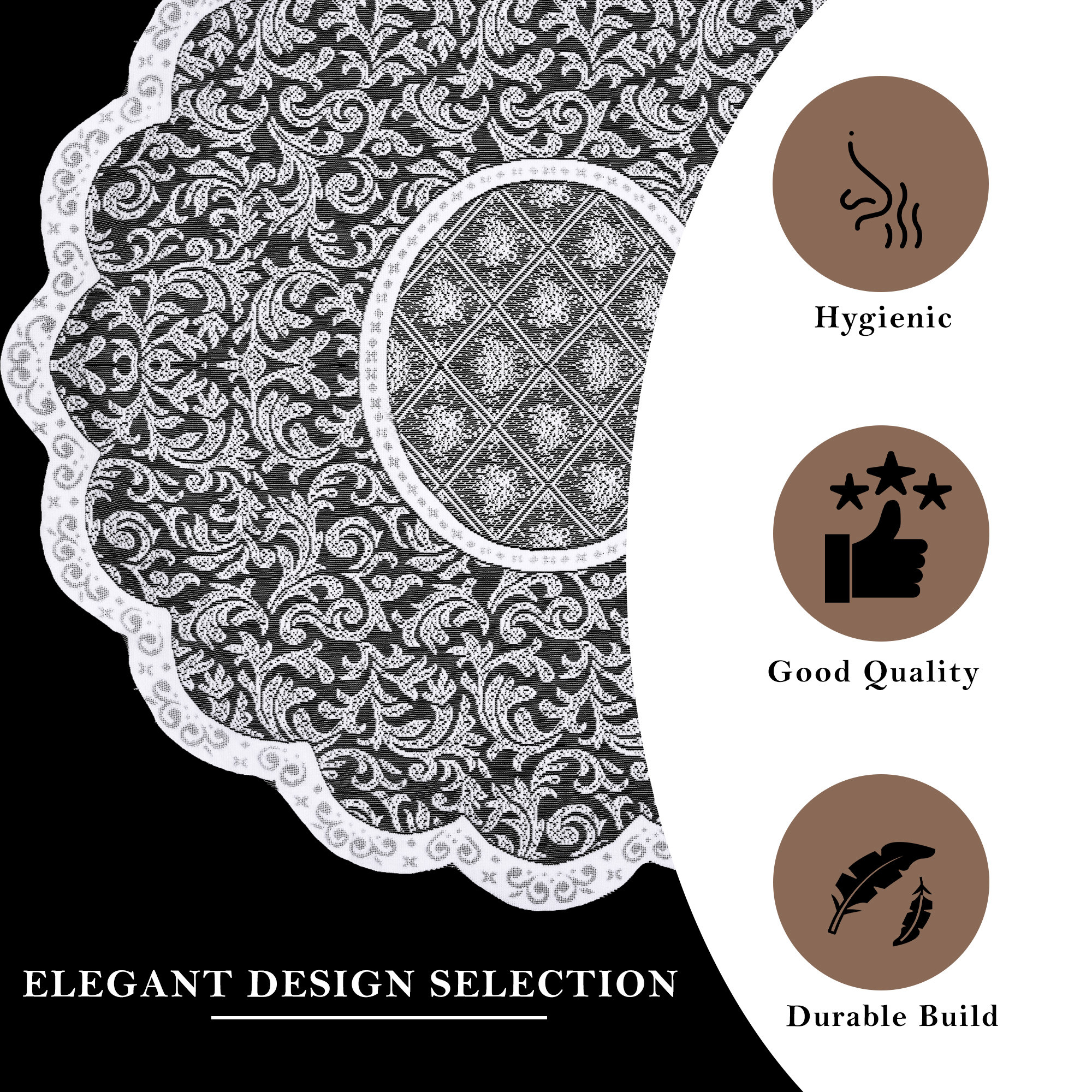 Kuber Industries Round Table Cover  40x40 Inch  Net Table Cloth for Round Tables  Tabletop Cover  Coffee Table Cover  Kitchen Tablecloth  Table Cover for Hall Dcor  Leaf Design  Grey