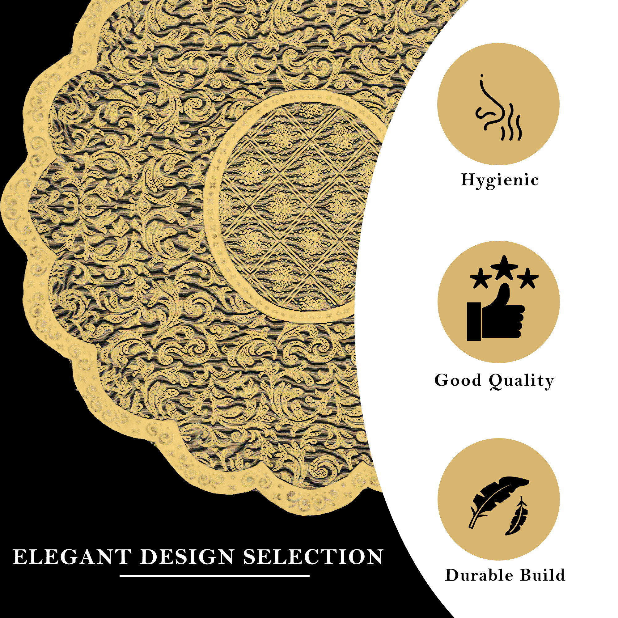 Kuber Industries Round Table Cover  40x40 Inch  Tabletop Cover  Net Table Cloth for Round Tables  Coffee Table Cover  Kitchen Tablecloth  Table Cover for Hall Dcor  Leaf Design  Golden