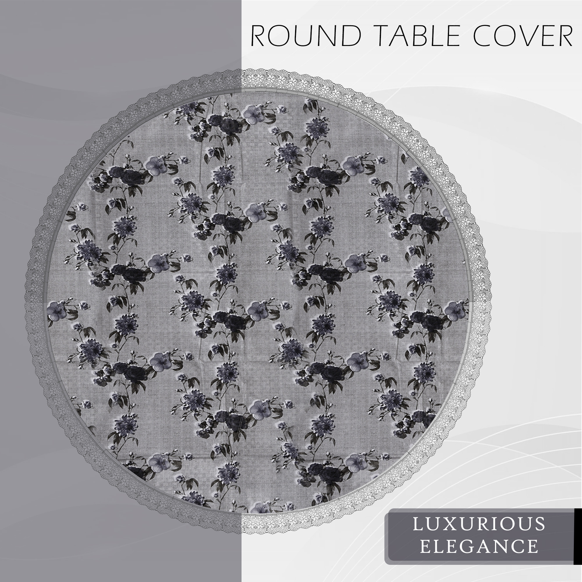 Kuber Industries Round Table Cover  60x60 Inch  4 Seater Kitchen Table Cloth  Decorative Table Cover  Tabletop Cover  Restaurant Table Cover  Tea Table Cover  New Flower  Grey