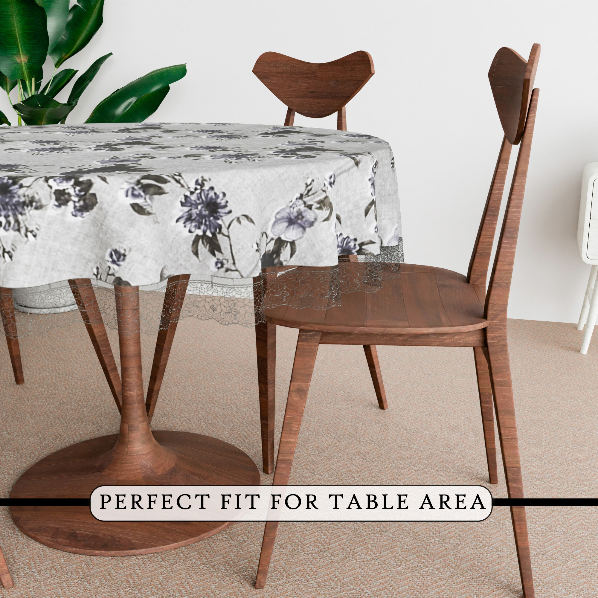 Kuber Industries Round Table Cover  60x60 Inch  4 Seater Kitchen Table Cloth  Decorative Table Cover  Tabletop Cover  Restaurant Table Cover  Tea Table Cover  New Flower  Grey