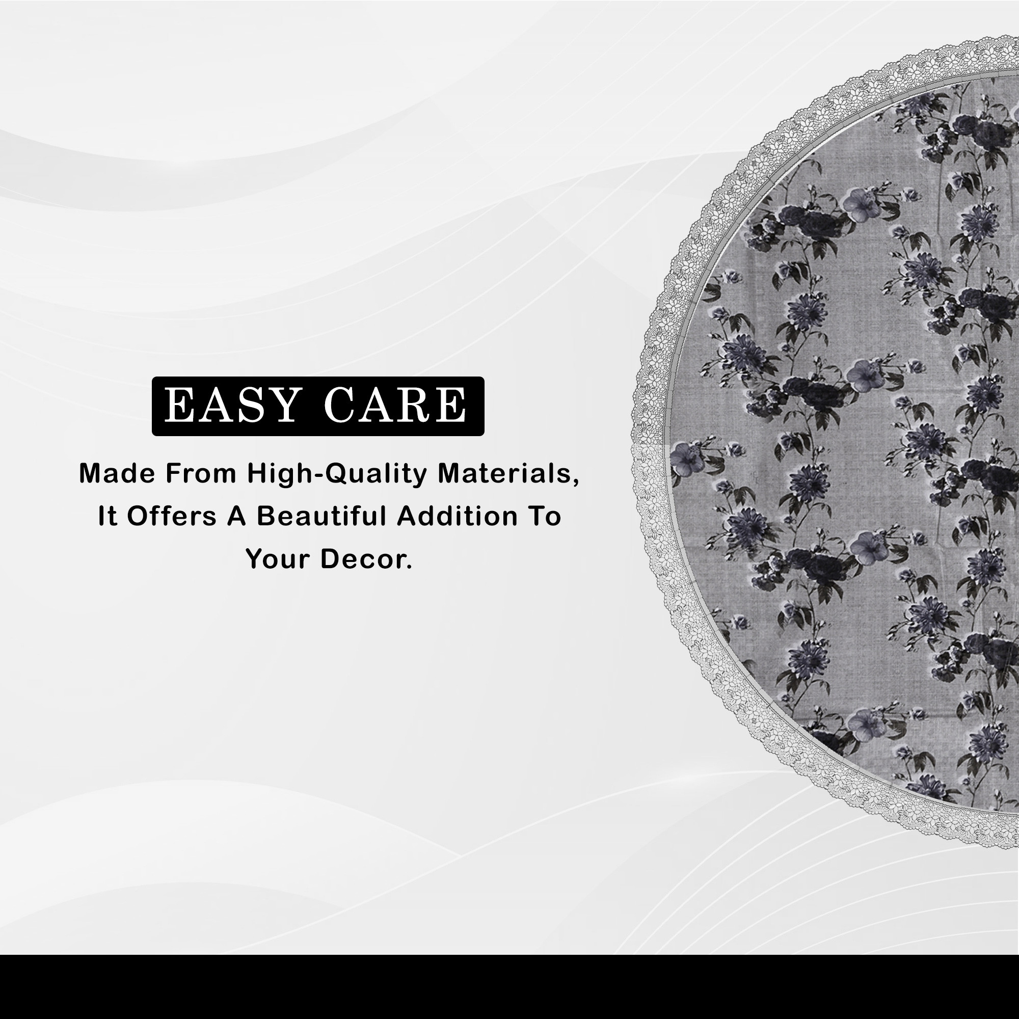 Kuber Industries Round Table Cover  60x60 Inch  4 Seater Kitchen Table Cloth  Decorative Table Cover  Tabletop Cover  Restaurant Table Cover  Tea Table Cover  New Flower  Grey