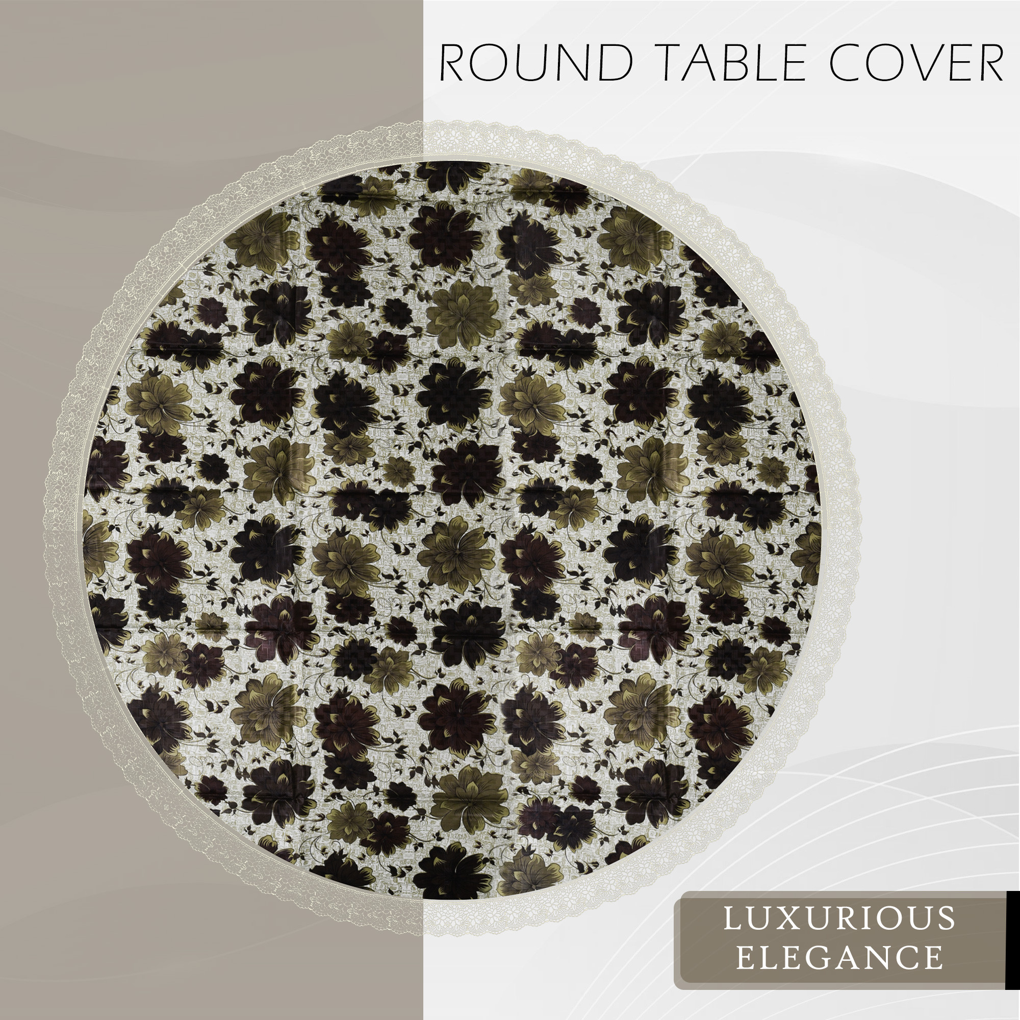 Kuber Industries Round Table Cover  60x60 Inch  Tabletop Cover  Restaurant Table Cover  4 Seater Kitchen Table Cloth  Decorative Table Cover  Tea Table Cover  New Flower  Brown