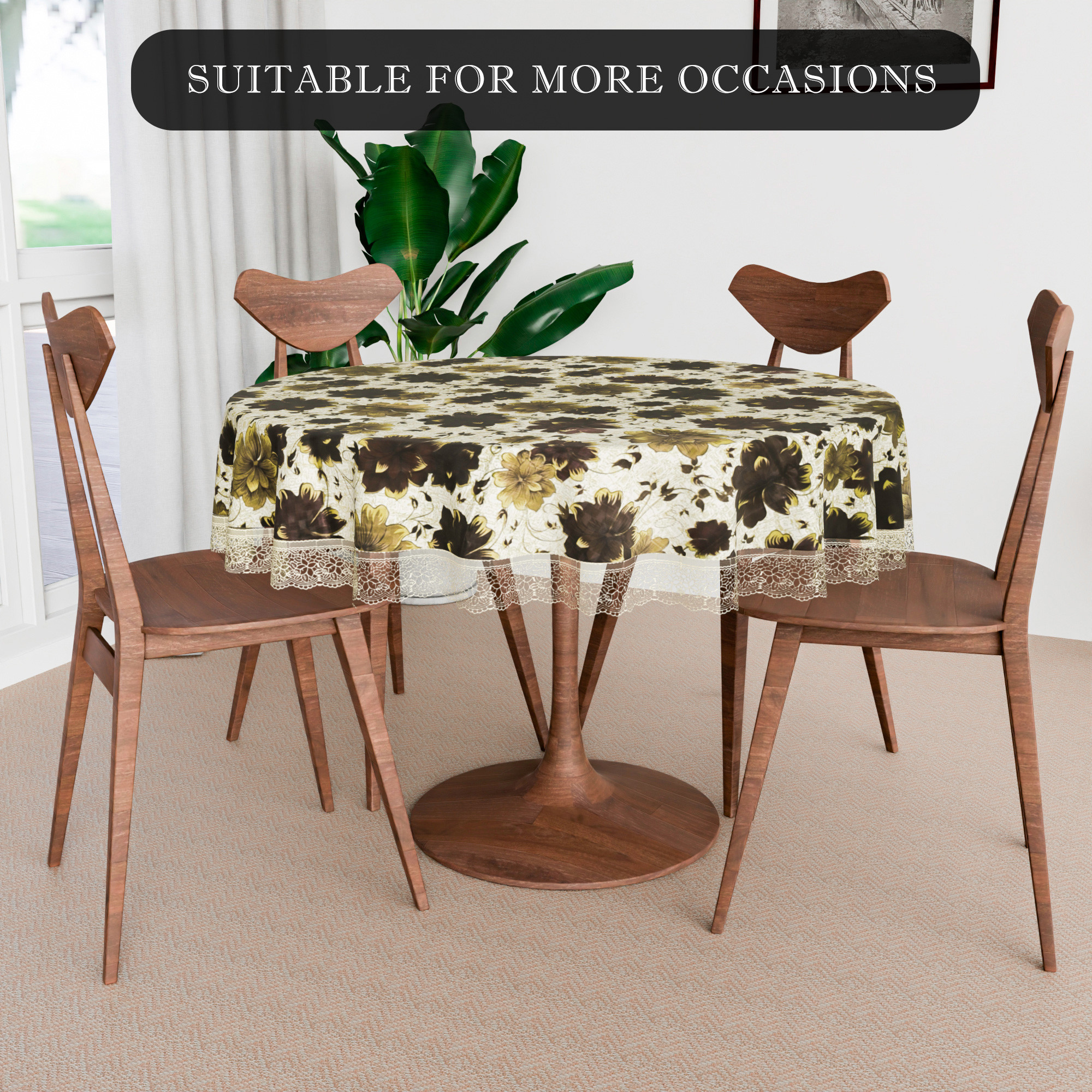 Kuber Industries Round Table Cover  60x60 Inch  Tabletop Cover  Restaurant Table Cover  4 Seater Kitchen Table Cloth  Decorative Table Cover  Tea Table Cover  New Flower  Brown