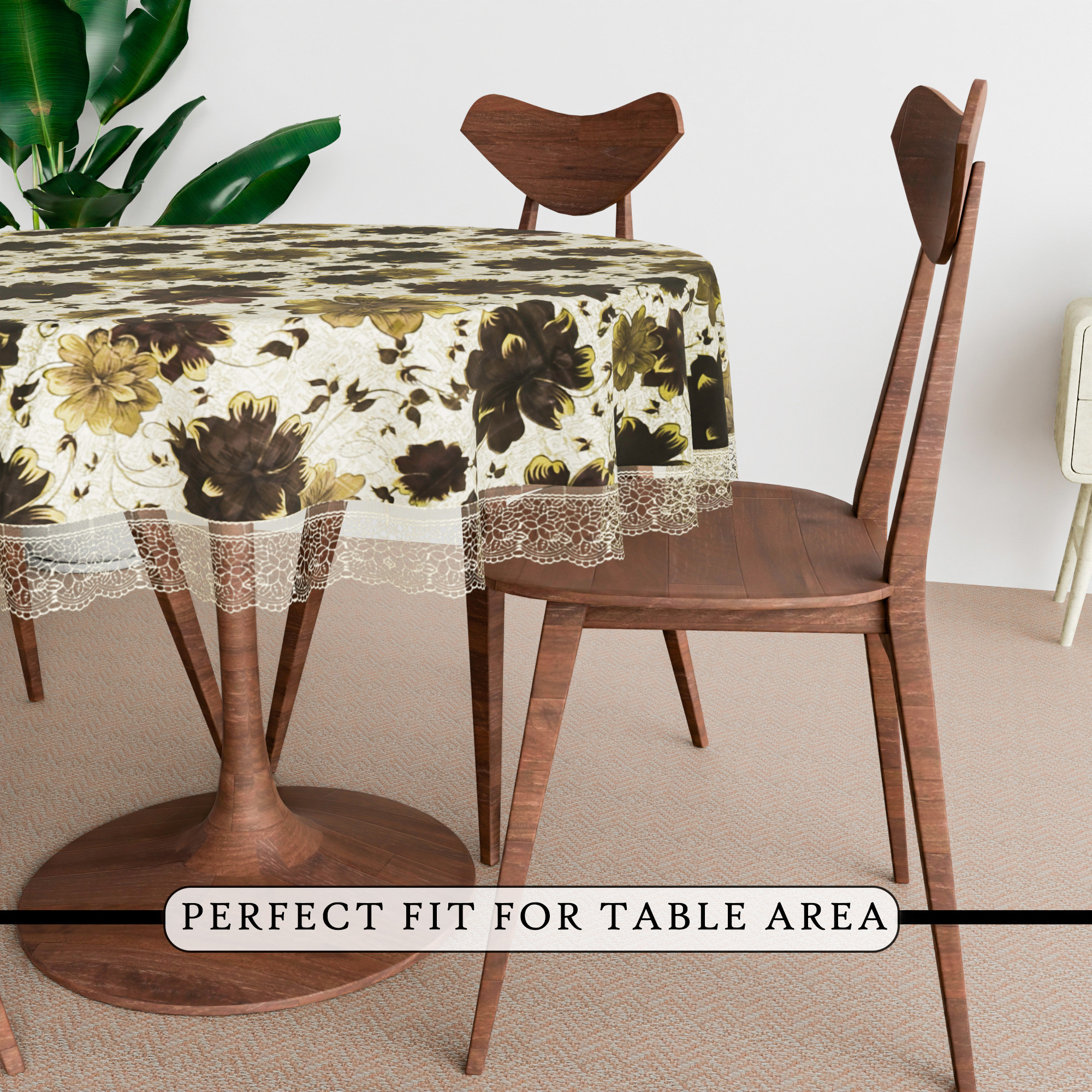 Kuber Industries Round Table Cover  60x60 Inch  Tabletop Cover  Restaurant Table Cover  4 Seater Kitchen Table Cloth  Decorative Table Cover  Tea Table Cover  New Flower  Brown