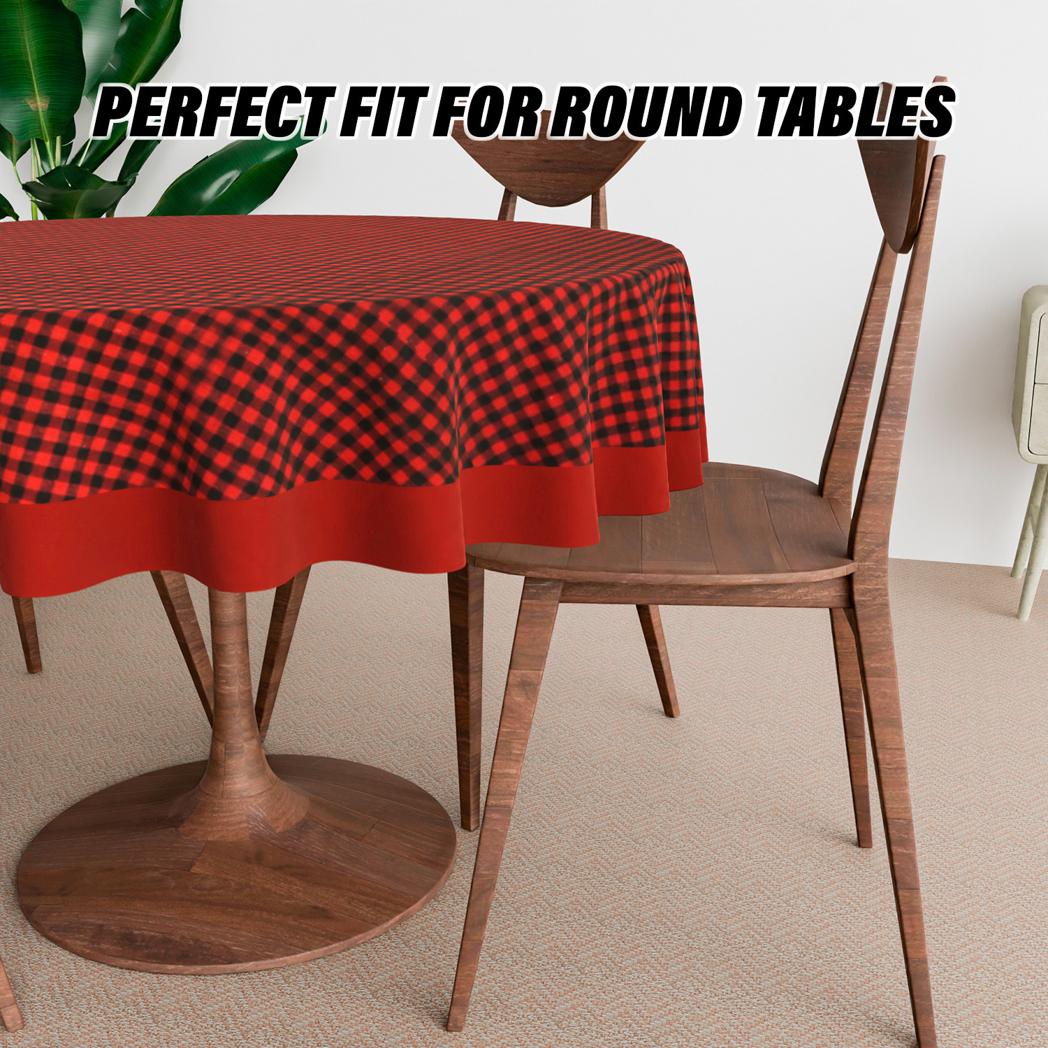 Kuber Industries Round Table Cover  Cotton Table Cloth for Round Tables  4 Seater Round Table Cloth  Barik Check Kitchen Dining Tablecloth  Tabletop Cover  60 Inch  Maroon