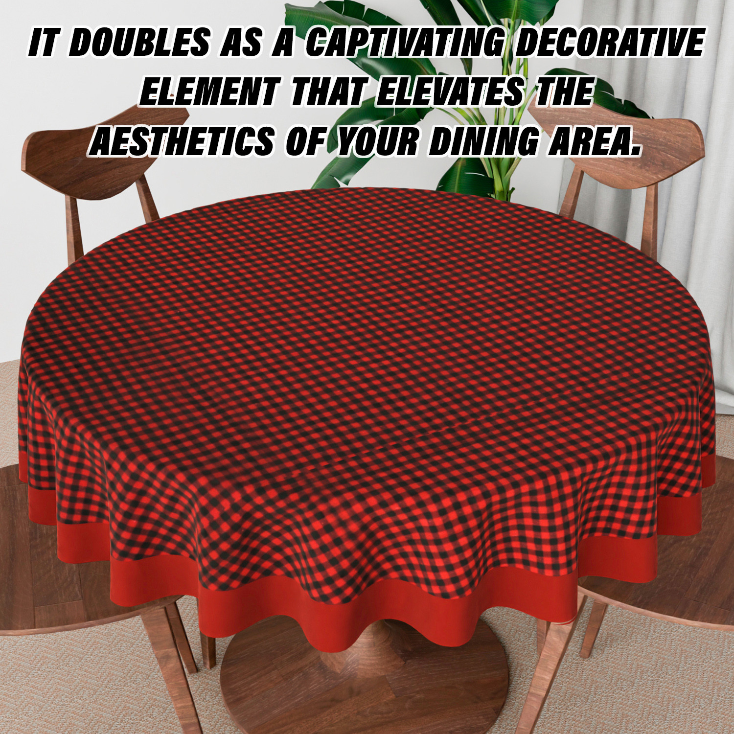 Kuber Industries Round Table Cover  Cotton Table Cloth for Round Tables  4 Seater Round Table Cloth  Barik Check Kitchen Dining Tablecloth  Tabletop Cover  60 Inch  Maroon